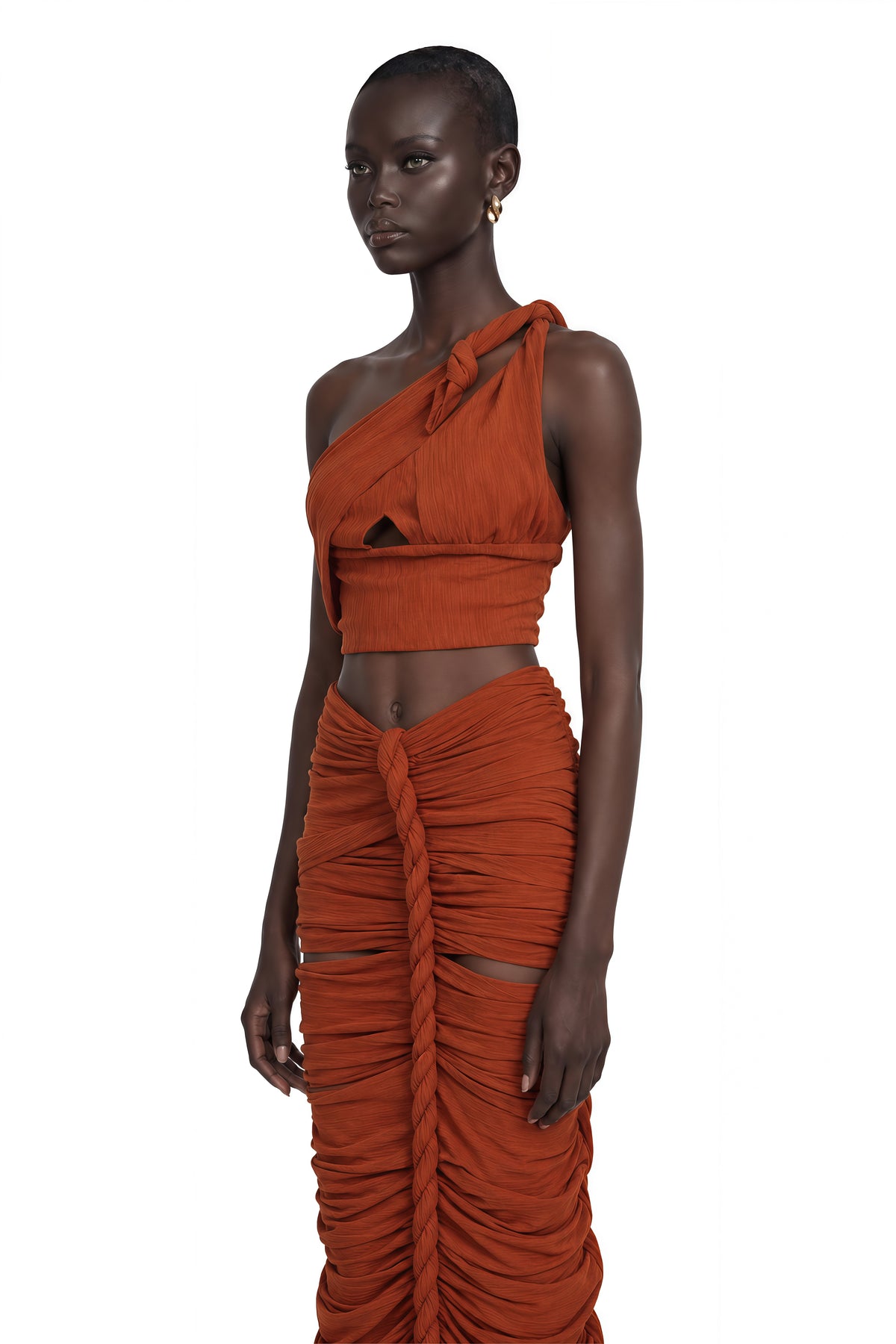 célestine brown twisted cut-out top & skirt matching set