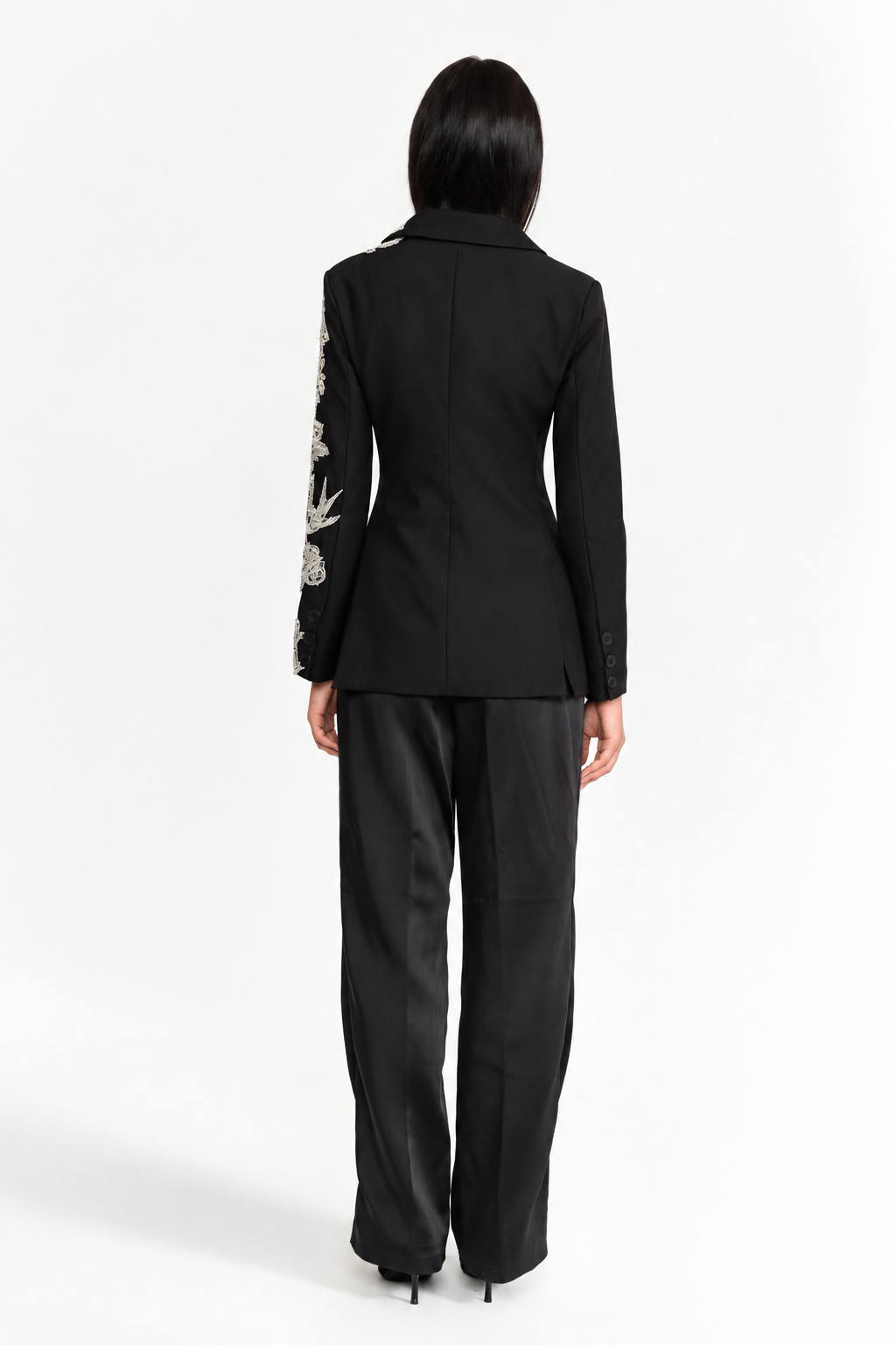Noëlle Black Sequin Bird Embroidered Tailored Blazer