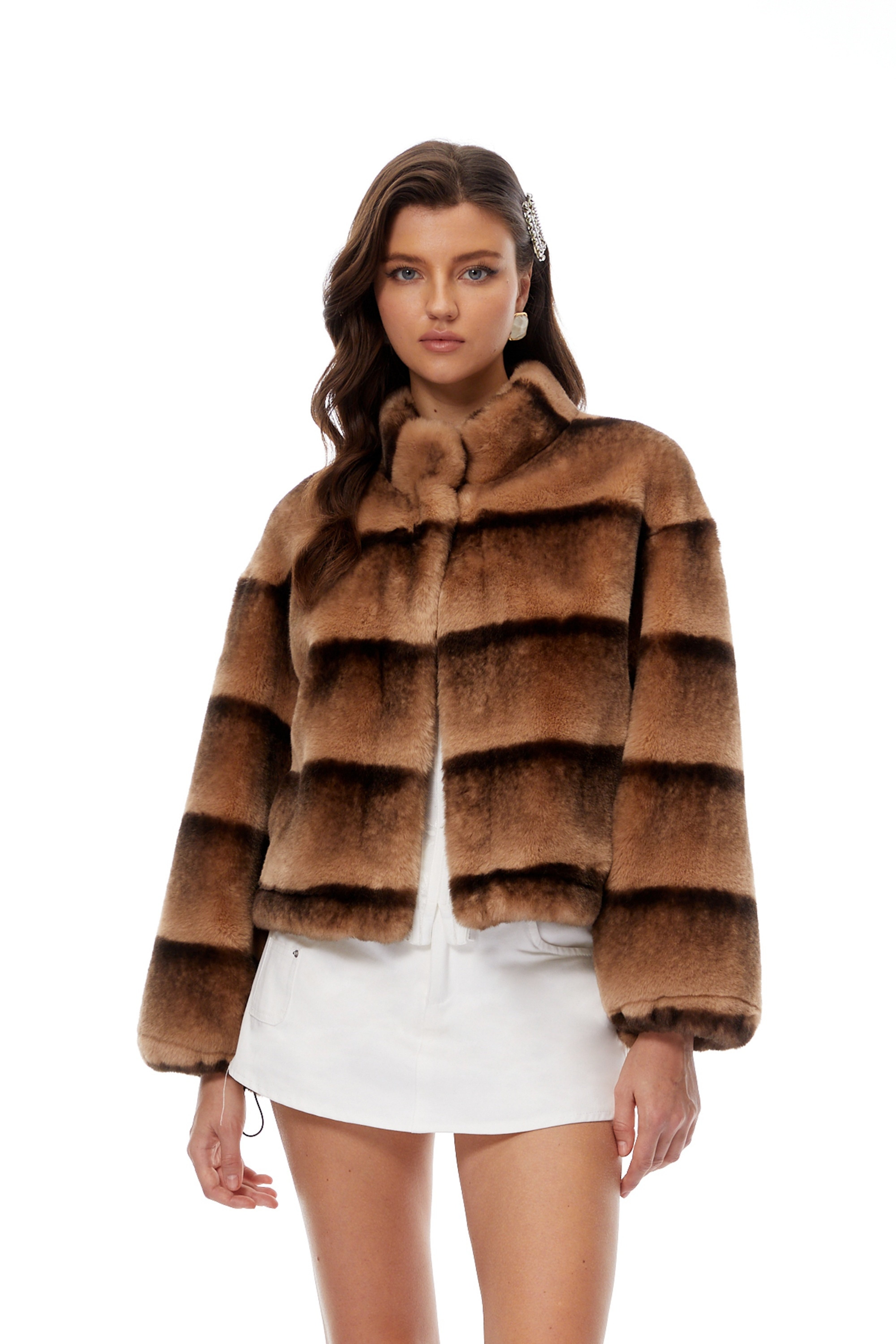 Alina Brown Gradient Faux Fur Short Coat
