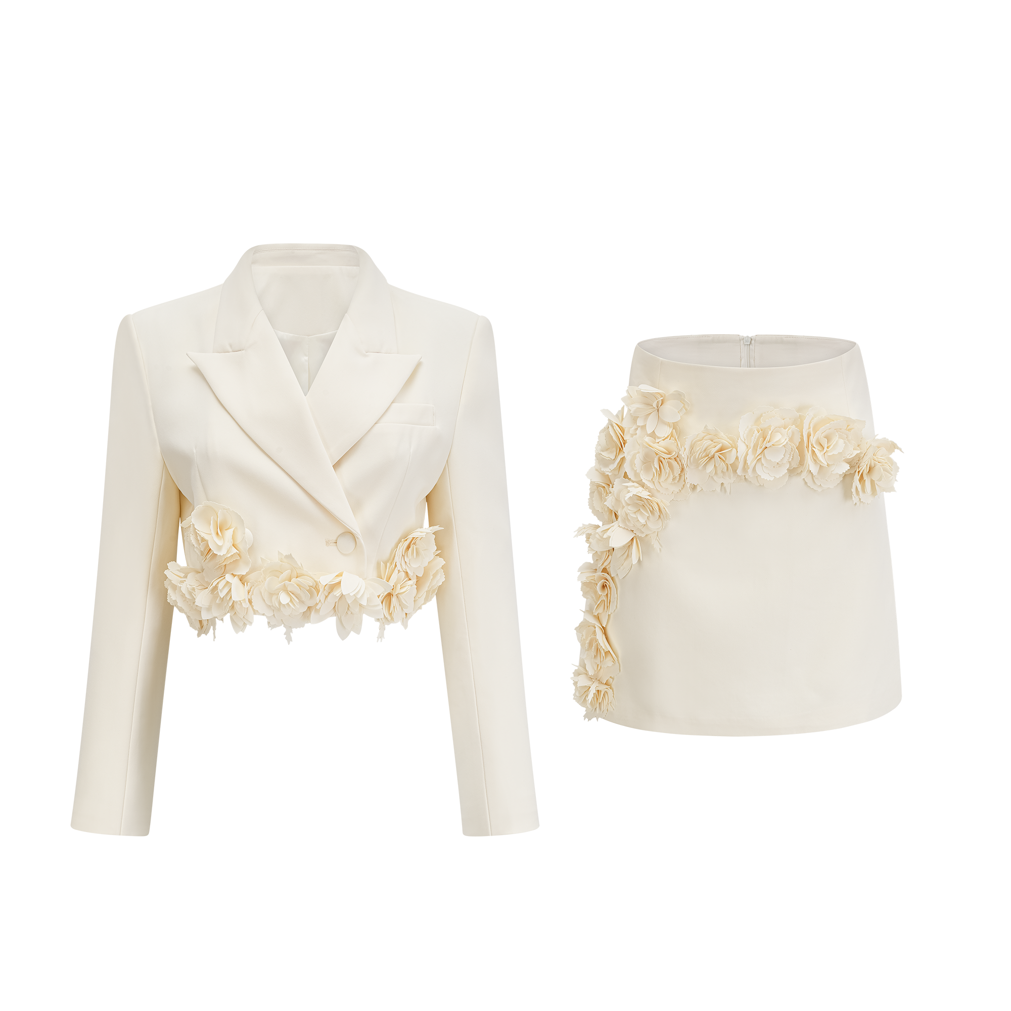 Vivien floral-appliqué jacket & skirt matching set (US Only)