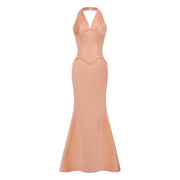 Aurélie Orange Halterneck Mermaid Maxi Dress