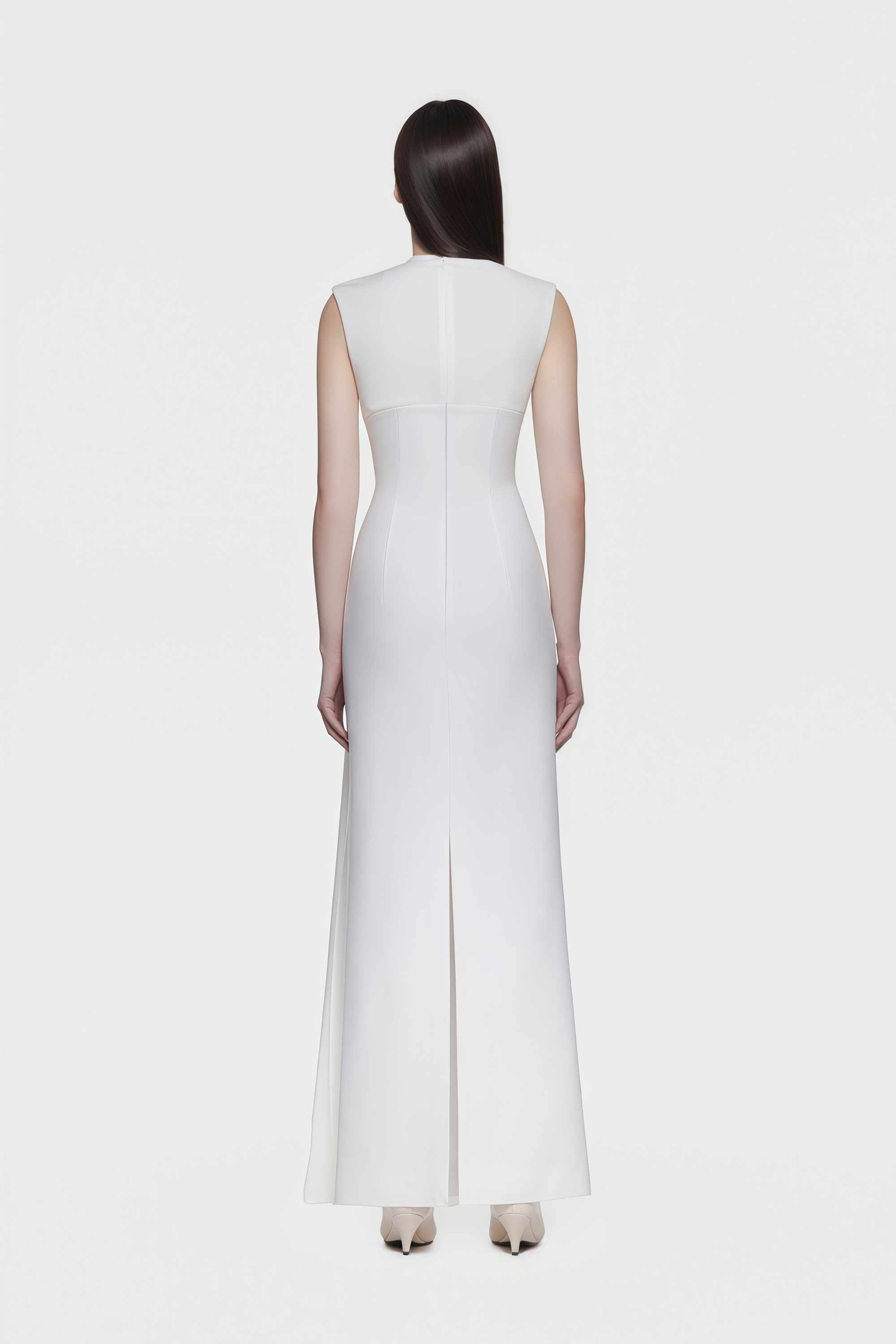 Arna White Knit Panel Gathered Maxi Dress