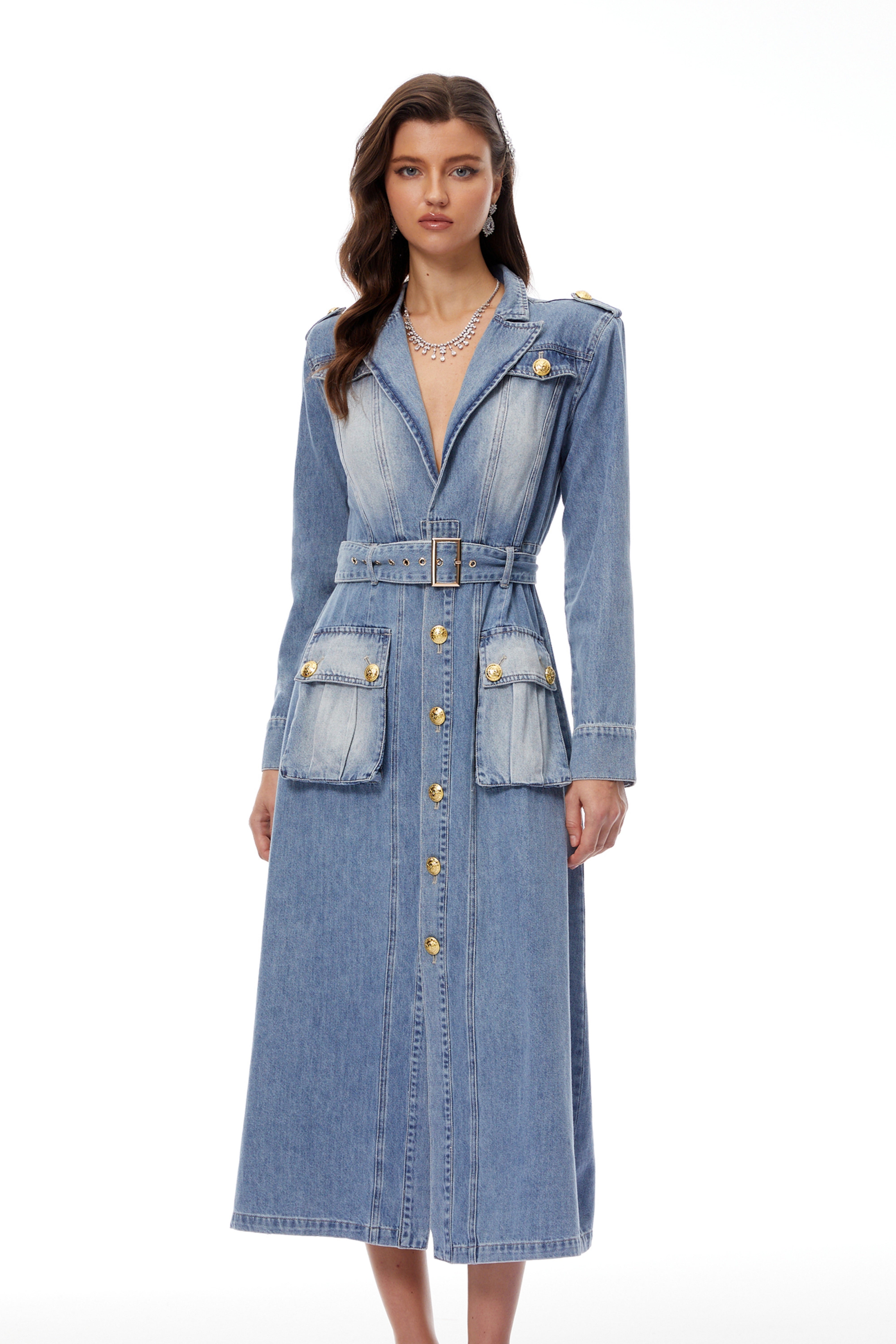 Tyra Blue Faded Denim Maxi Dress (Final Sale)