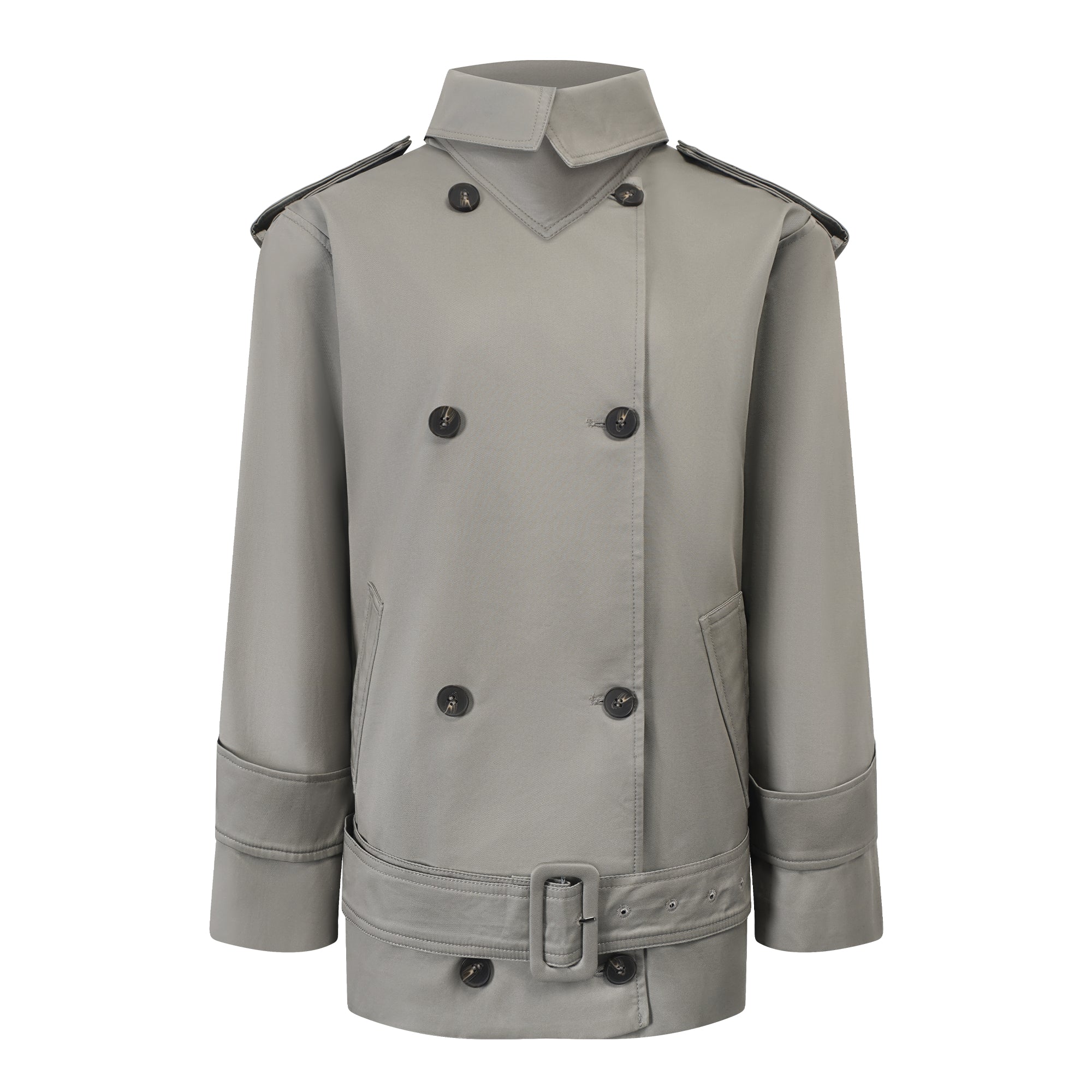 Mavis Grey Double-Breasted Belted Trench Coat