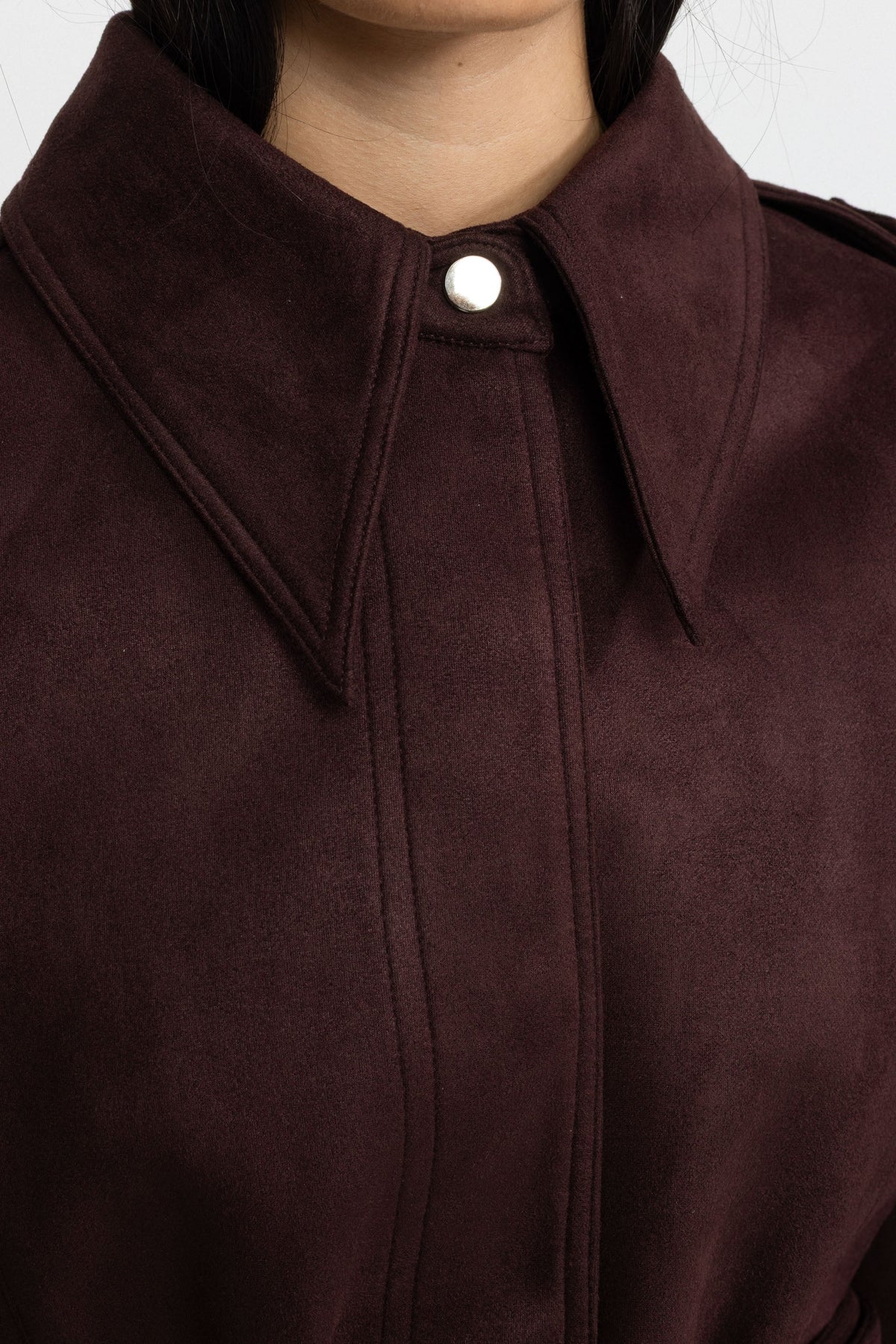 Suede Belted Cape Jacket - Burgundy