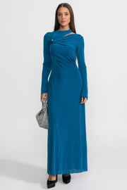 Draped Maxi Dress with Cut-Out and Elegant Detail - Teal