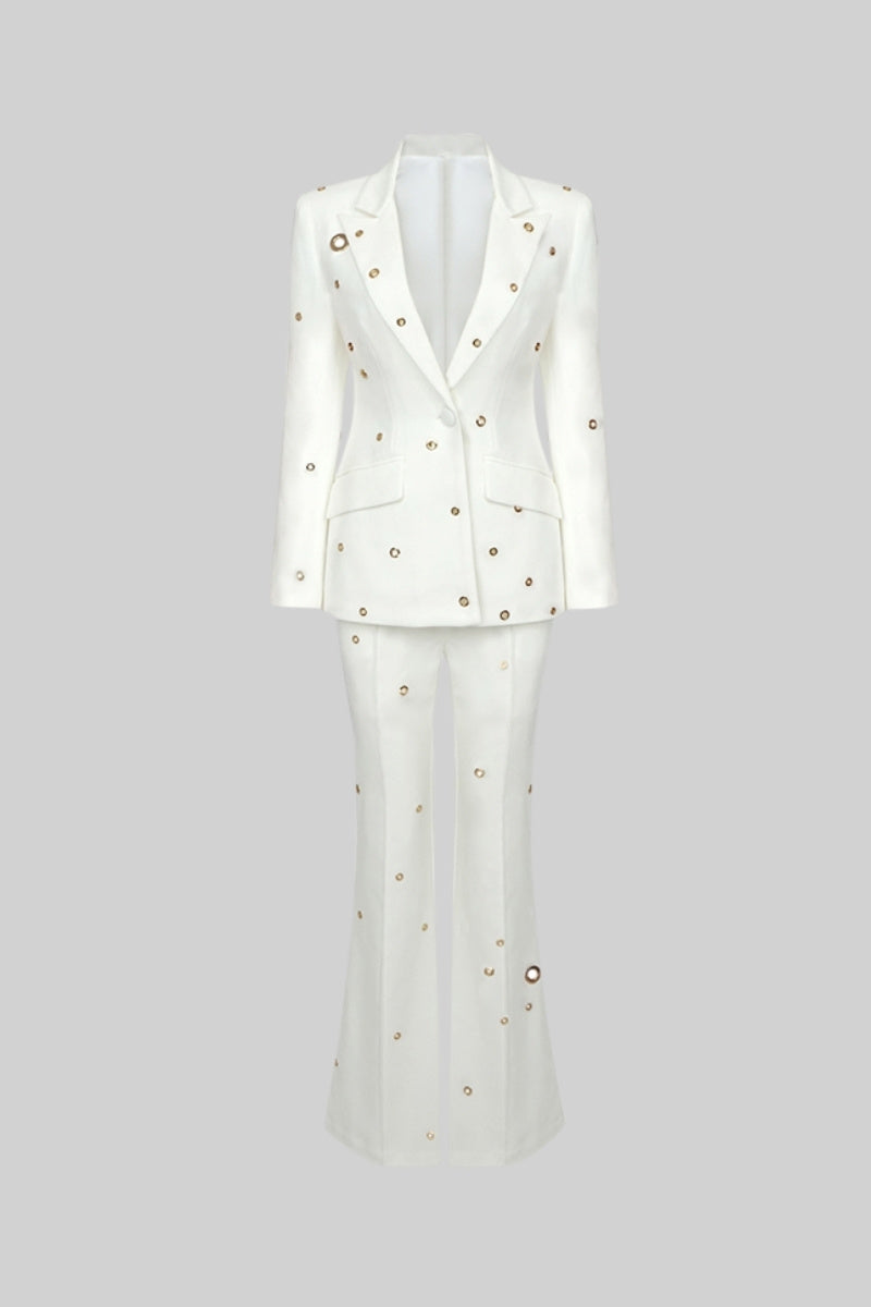 Two Piece Elegant Suit with Metal Details - White