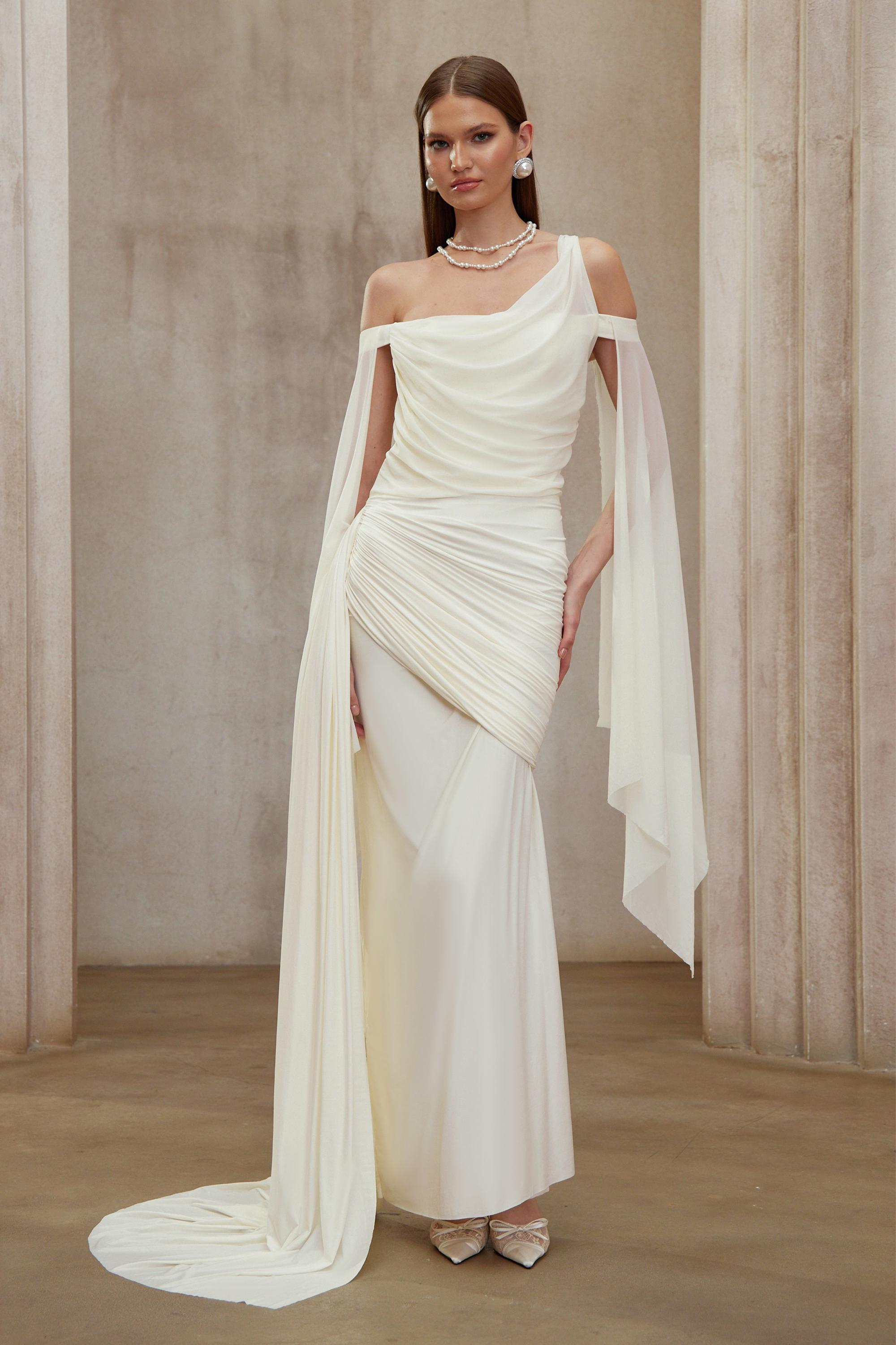 Aurianne White Asymmetrical Draped Maxi Dress (Final Sale-US Only)