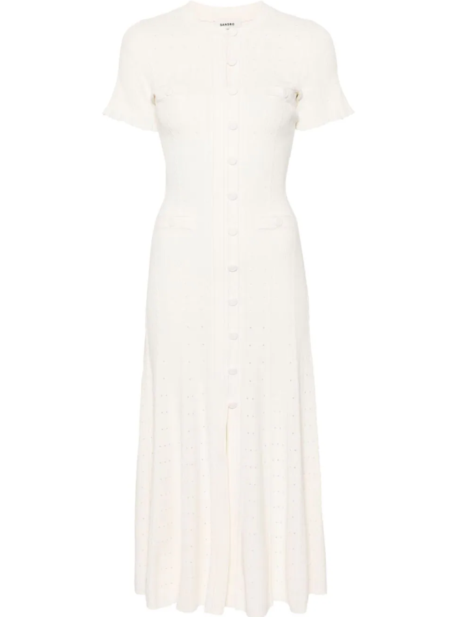 New Season  SANDRO ribbed-knit midi dress - White