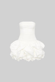 Mini Dress With Ruched Bodice And Voluminous Bubble Hem - White