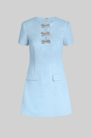 Sequin Mini Dress with Crystal Bow Accents - Baby Blue