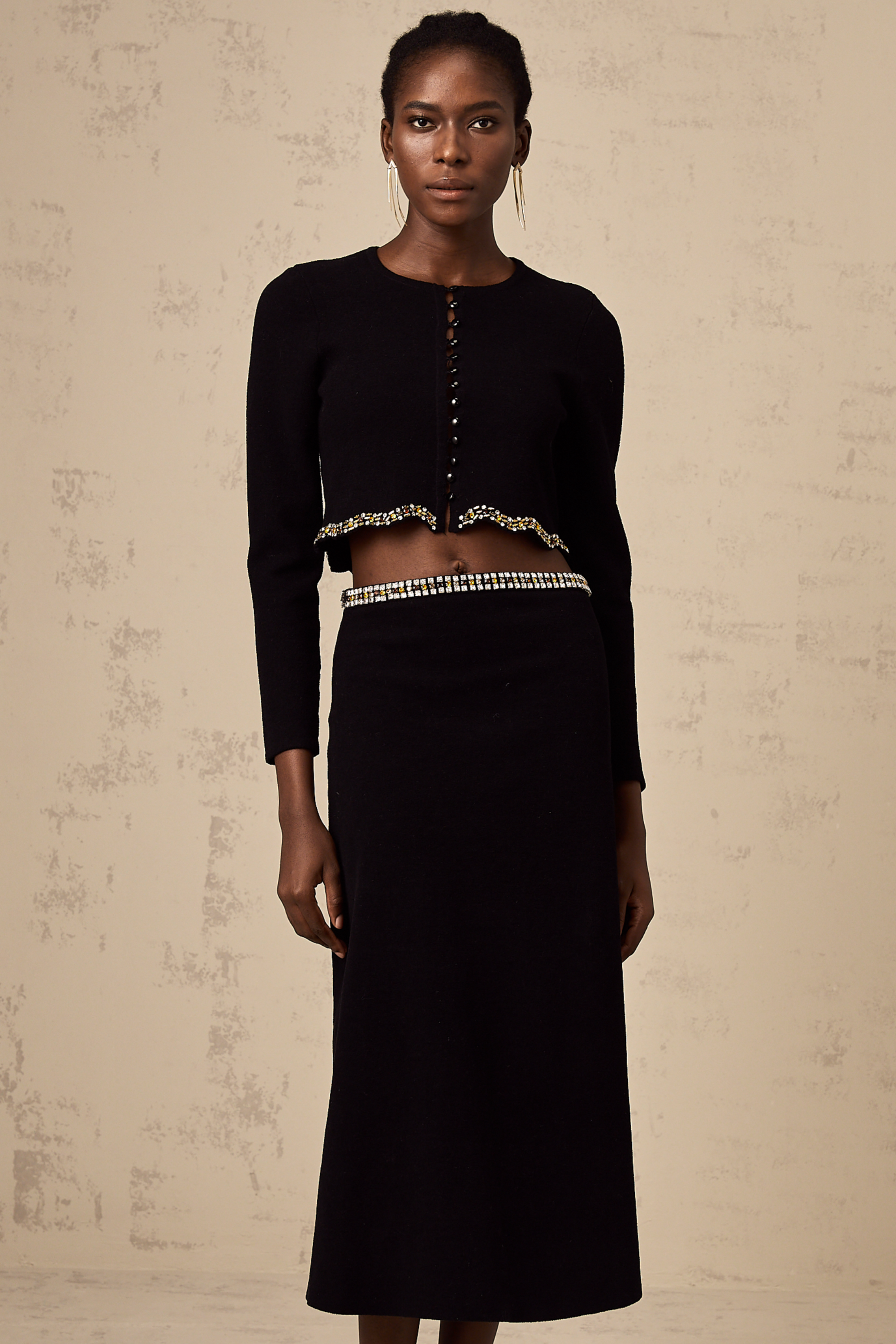 Magali black embellished knitted cardigan & skirt matching set (US Only)