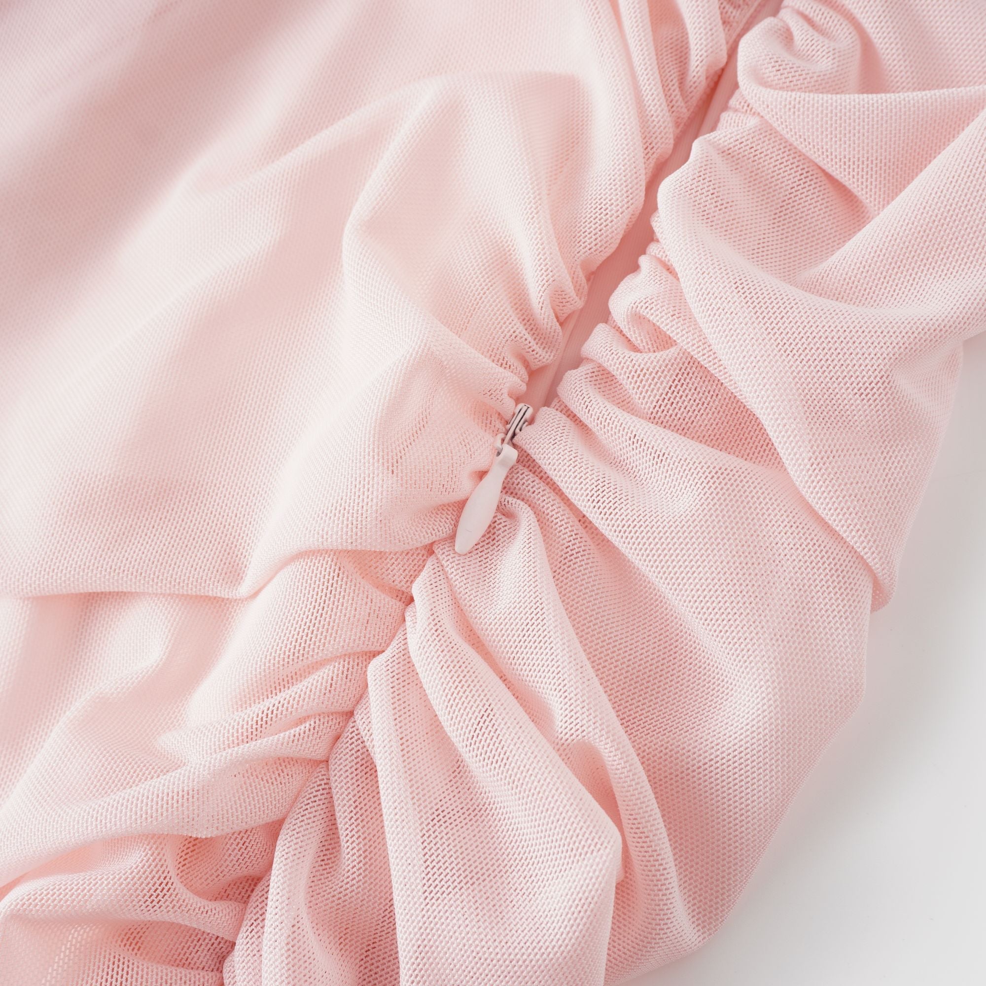 Garance Pink Asymmetrical Ruched Mesh Maxi Dress (Final Sale-US Only)