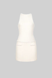 Elegant Sleeveless Textured Mini Dress- Ivoire