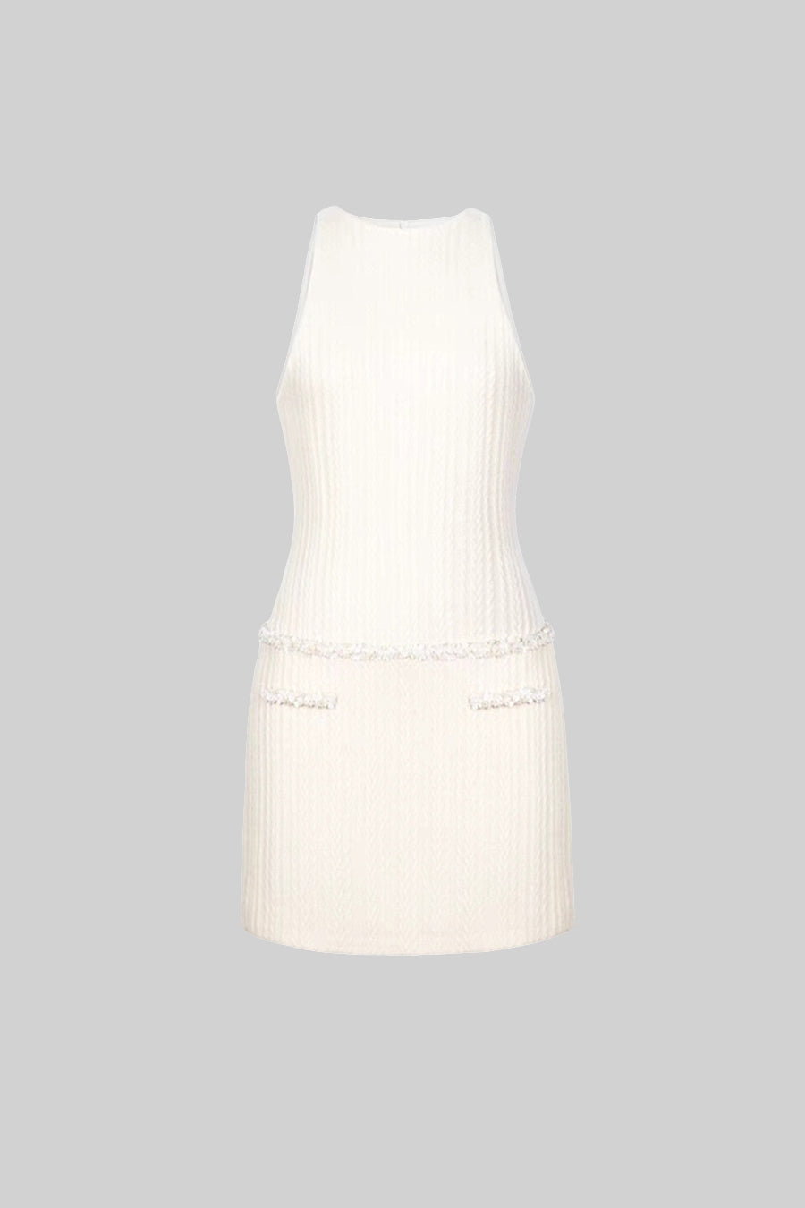 Elegant Sleeveless Textured Mini Dress- Ivoire