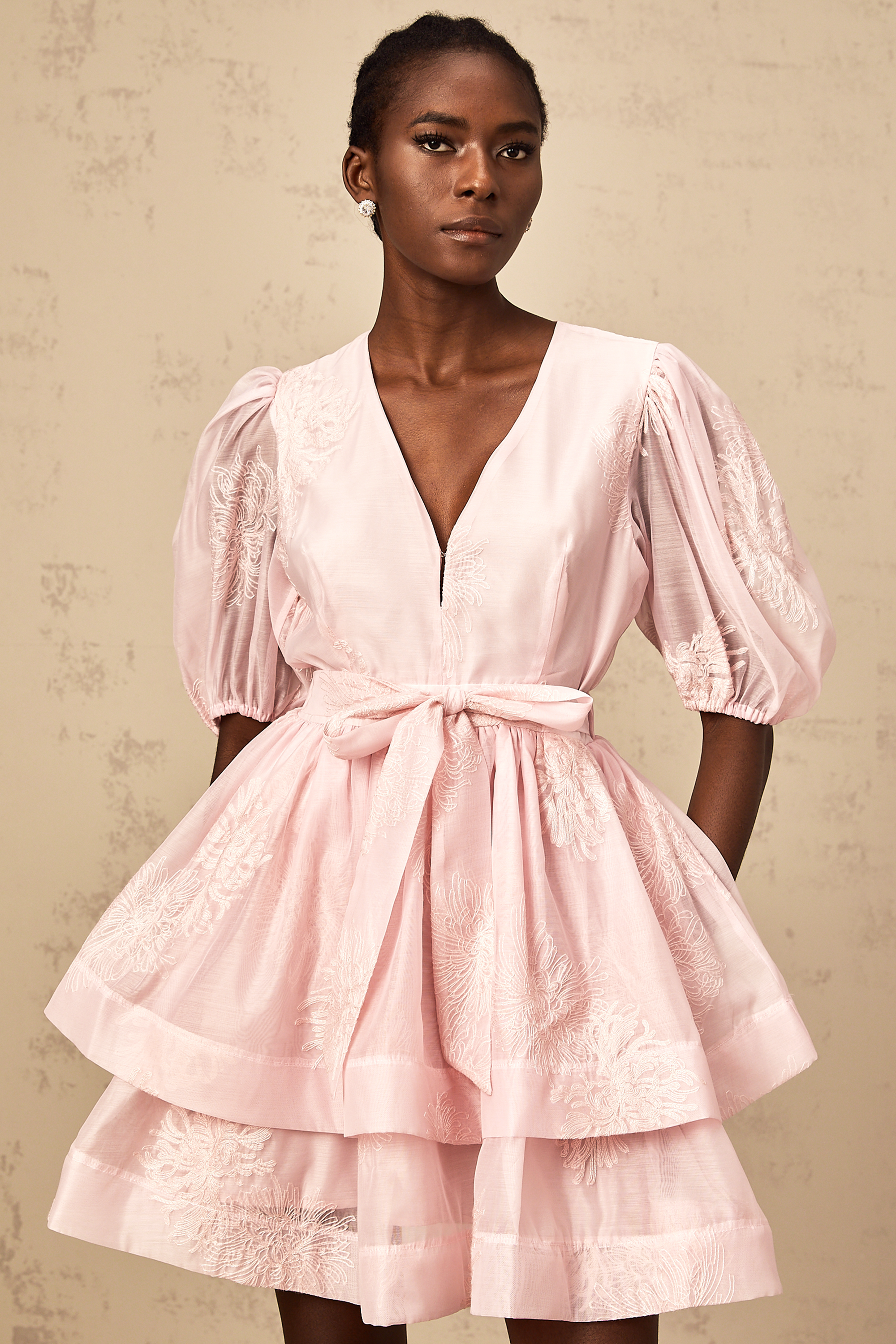 Florence pink floral-embroidered layered mini dress (Final Sale)