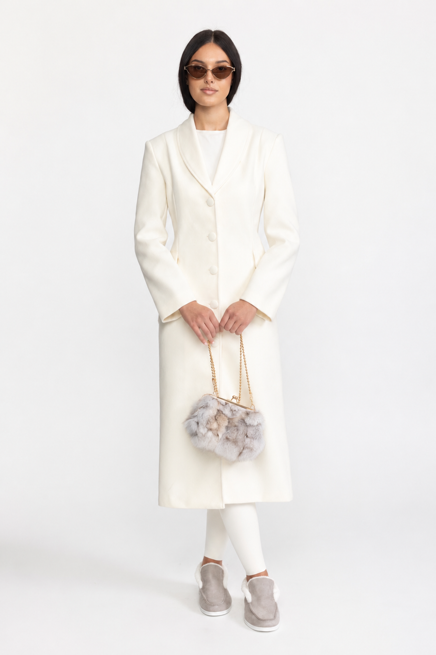 Sculpted Shoulder Tailored Longline Coat - Off-White