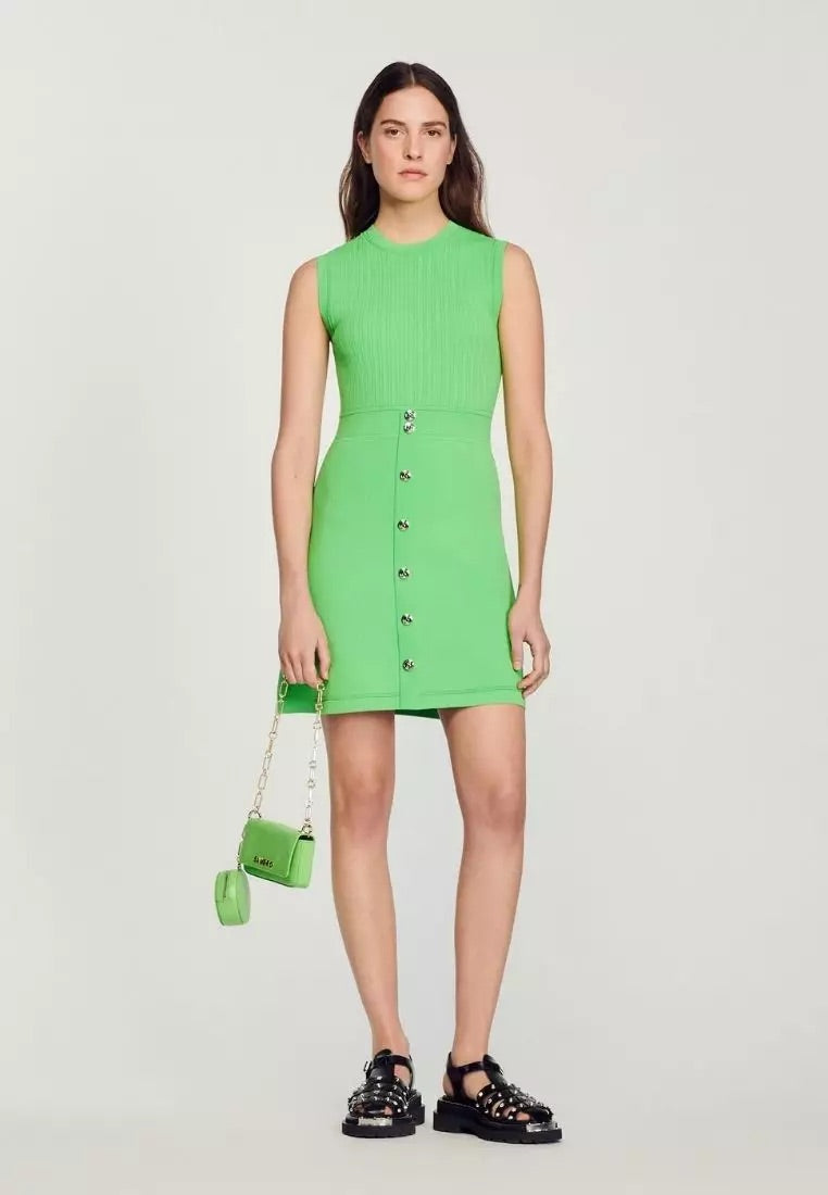 SANDRO Short dress with buttons green mini dress - Green