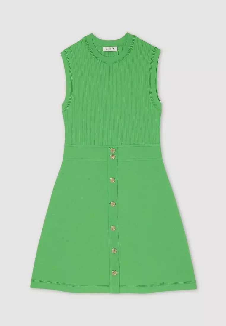 SANDRO Short dress with buttons green mini dress - Green