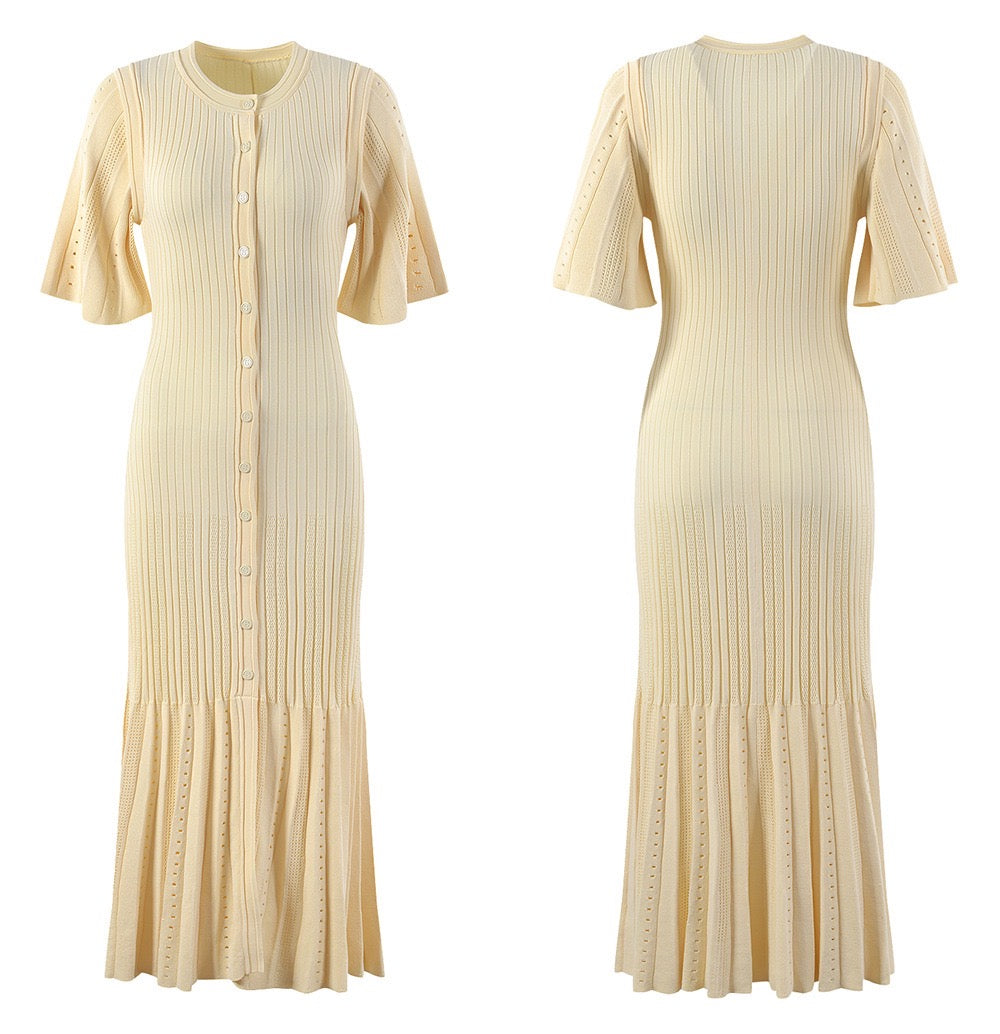 Sandro Fine-knit midi dress with openwork design yellow/beige