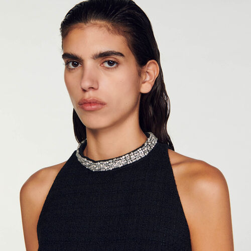 SANDRO  MINI DRESS WITH JEWELLERY CRYSTAL COLLAR - Black