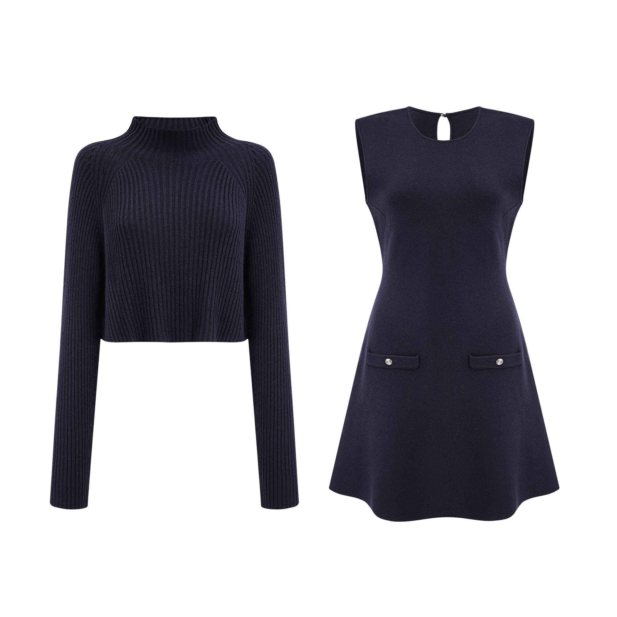 Clarisse dark-blue knitted top & dress matching set (Final Sale-US Only)
