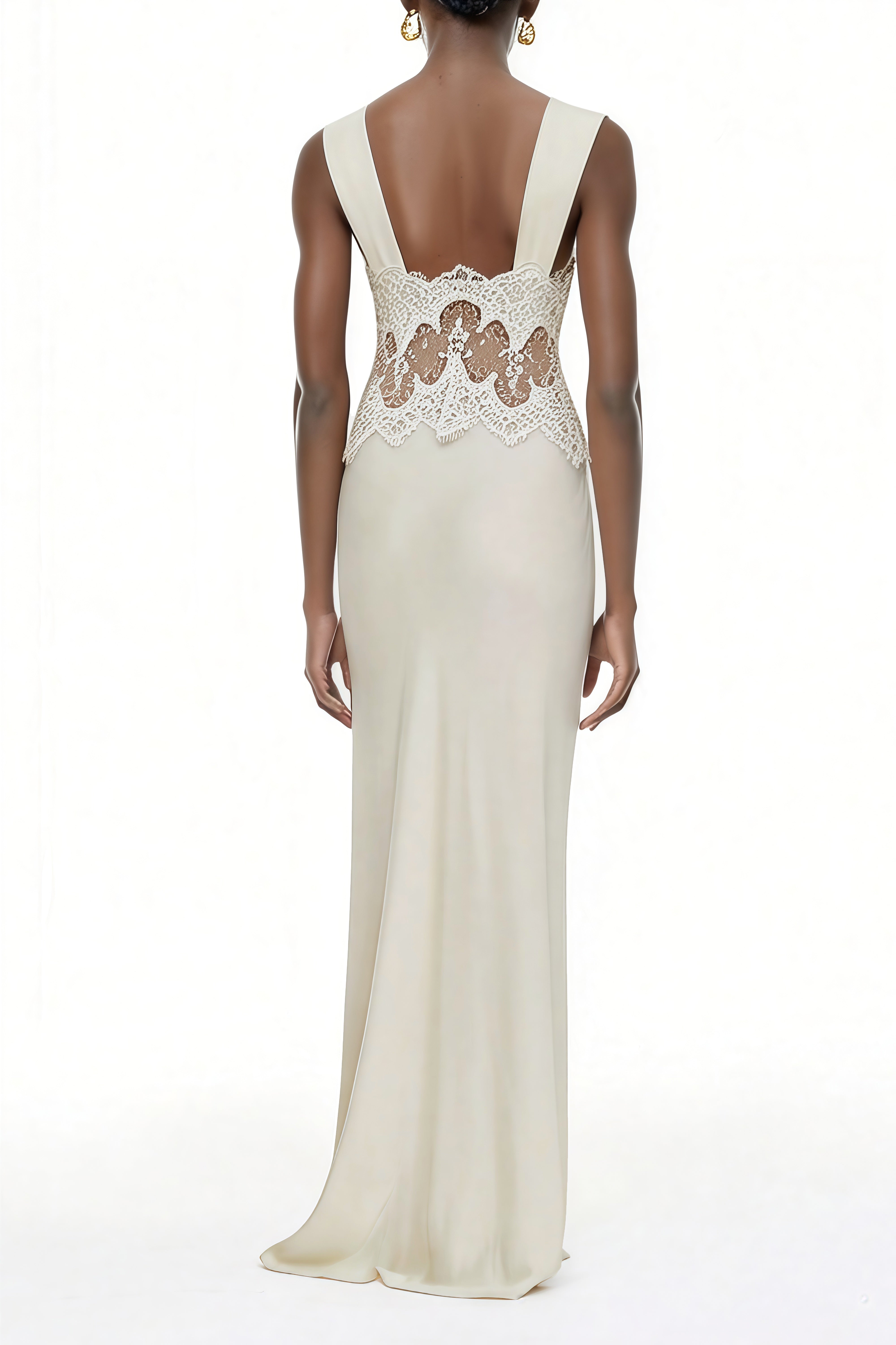 Aitana Neutrals Satin Maxi Dress with Lace Panels (Final Sale-US Only)