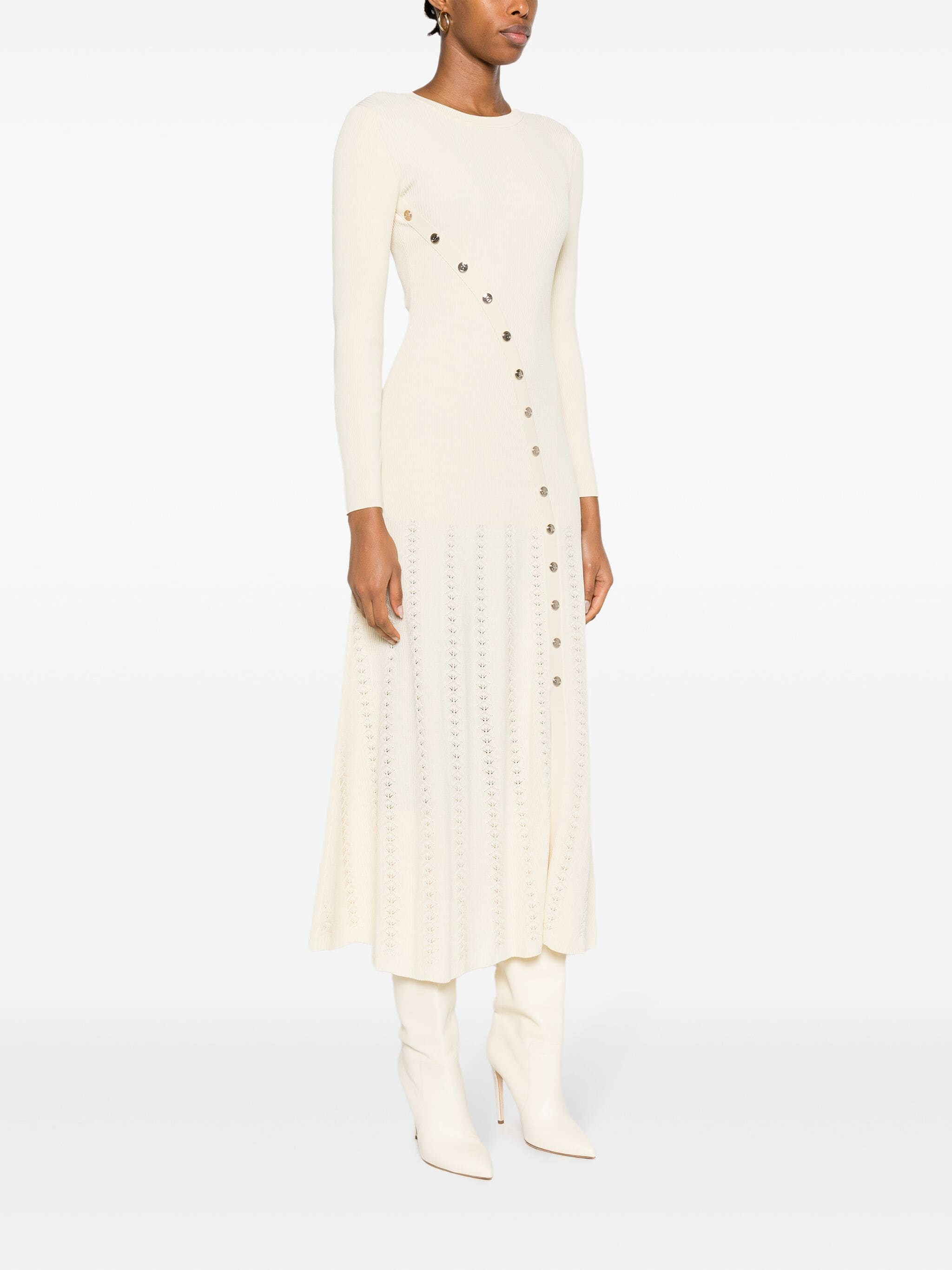 SANDRO ribbed-knit midi dress - Beige