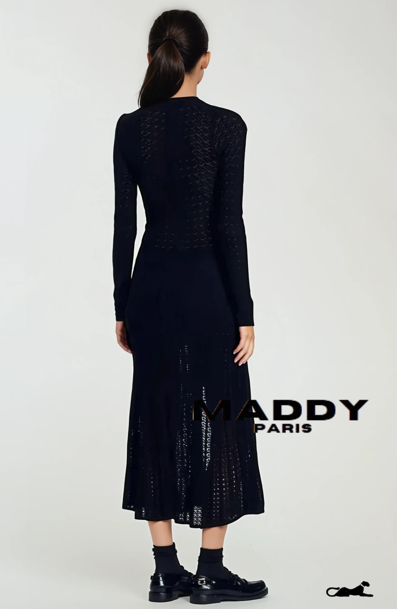 Sandro ALESSIA CROCHET KNIT MIDI /  MAXI DRESS - BLACK