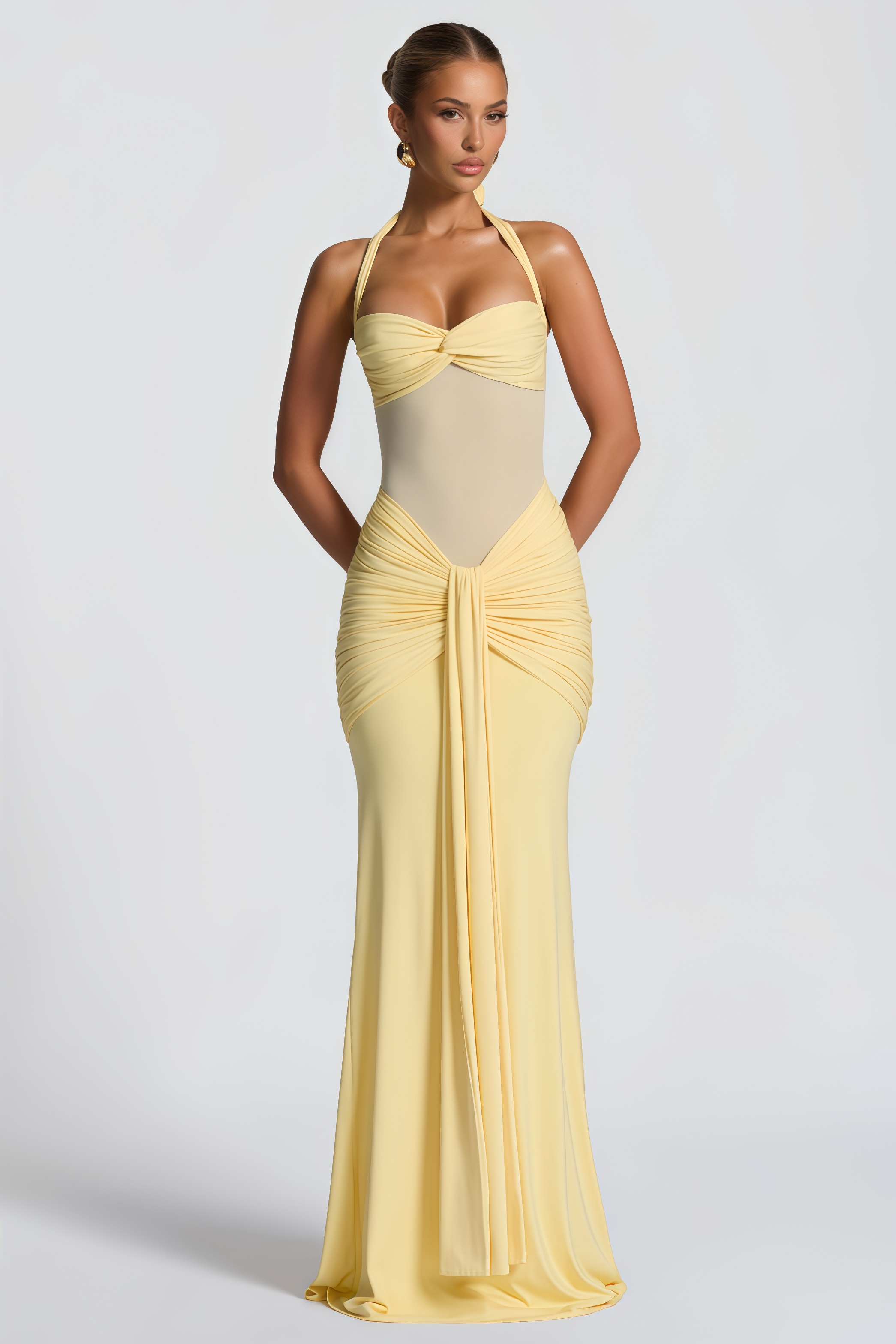 Amandine Yellow Halterneck Gathered Maxi Dress (Final Sale-US Only)