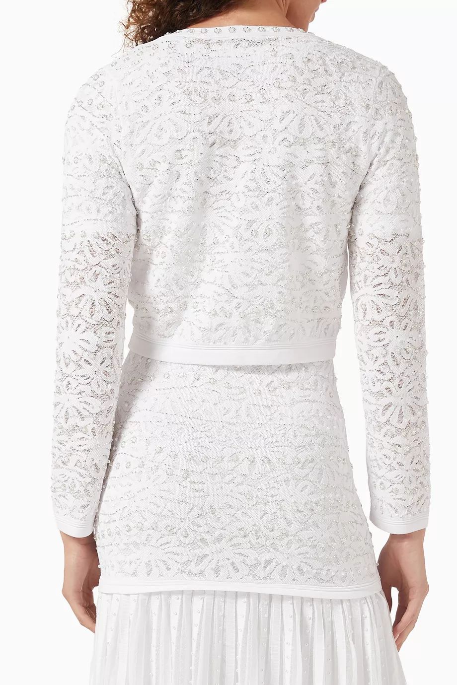 Sandro Celeste Embellished Knit Maxi  Cropped Pearled Cardigan - Pearl White