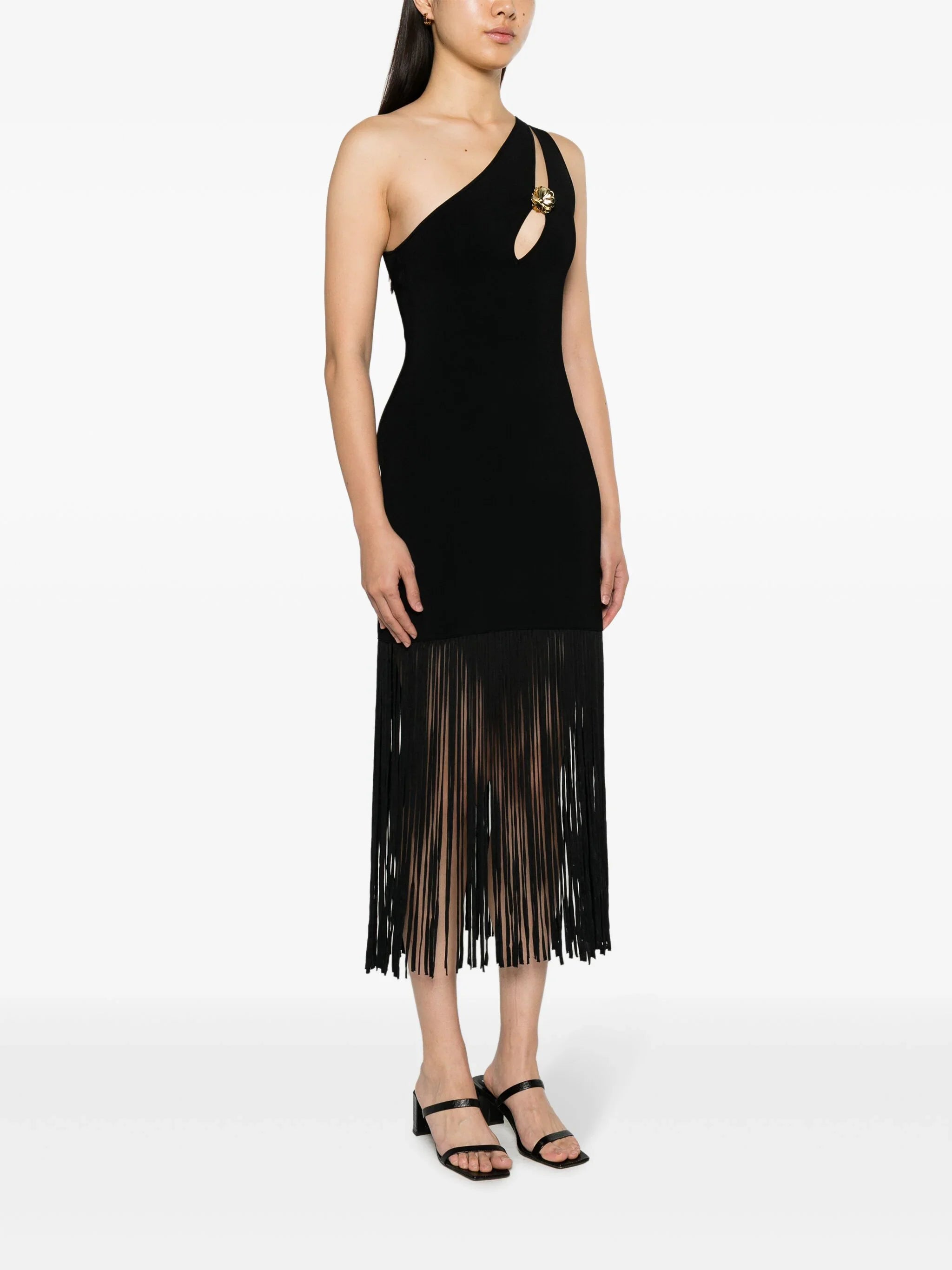 SANDRO asymmetric fringed midi dress - Black