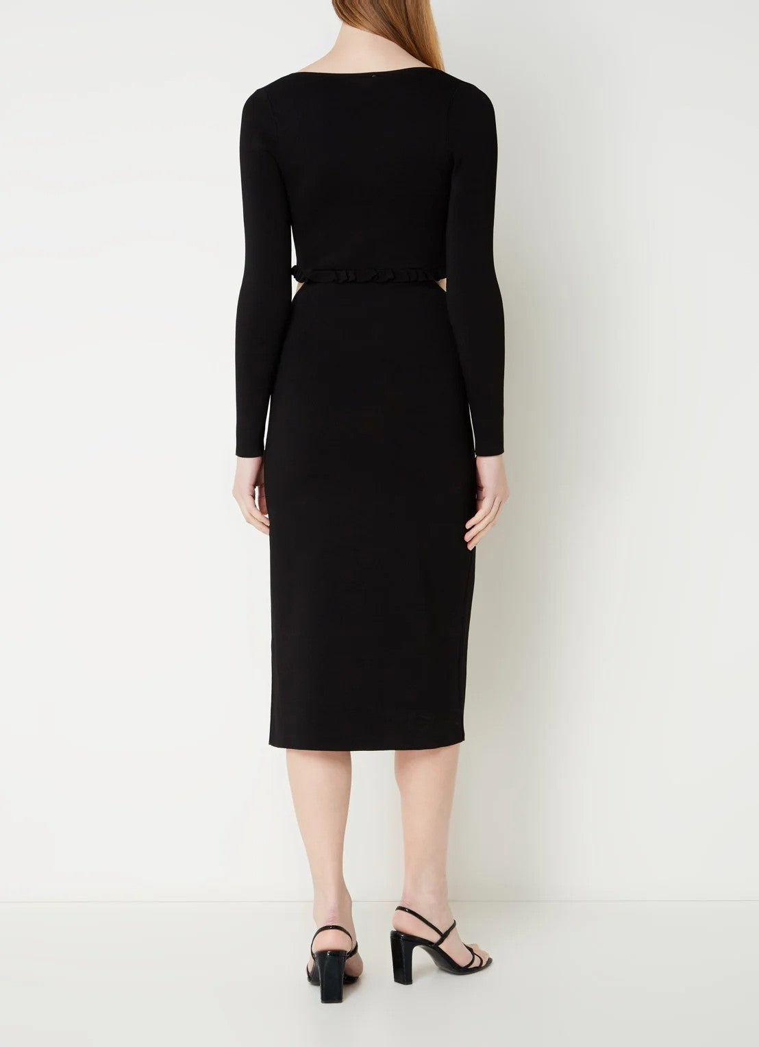 Sandro Midi pencil dress with cut-out detail and flounce - Black