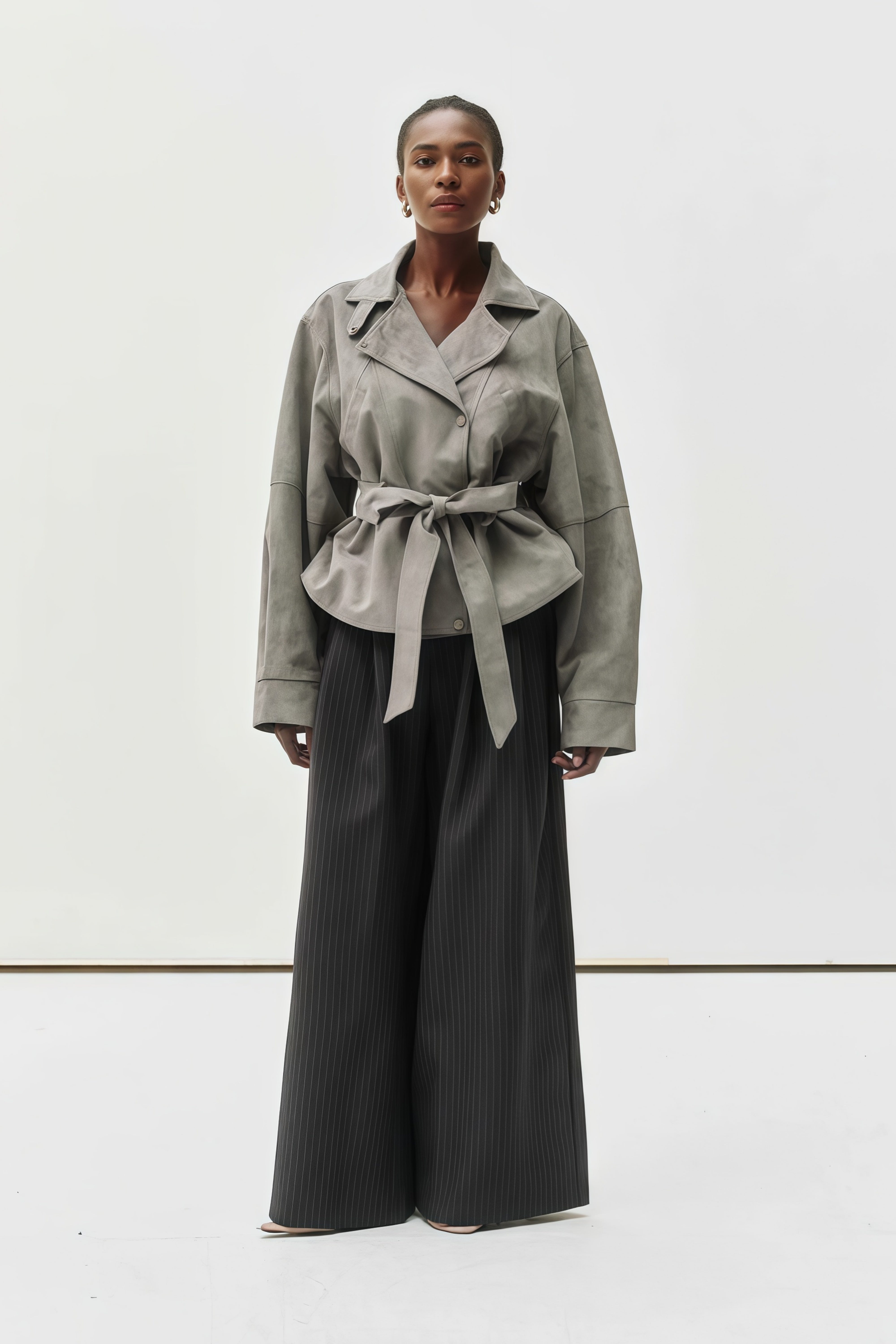 Aveline Grey Belted Suede Biker Jacket