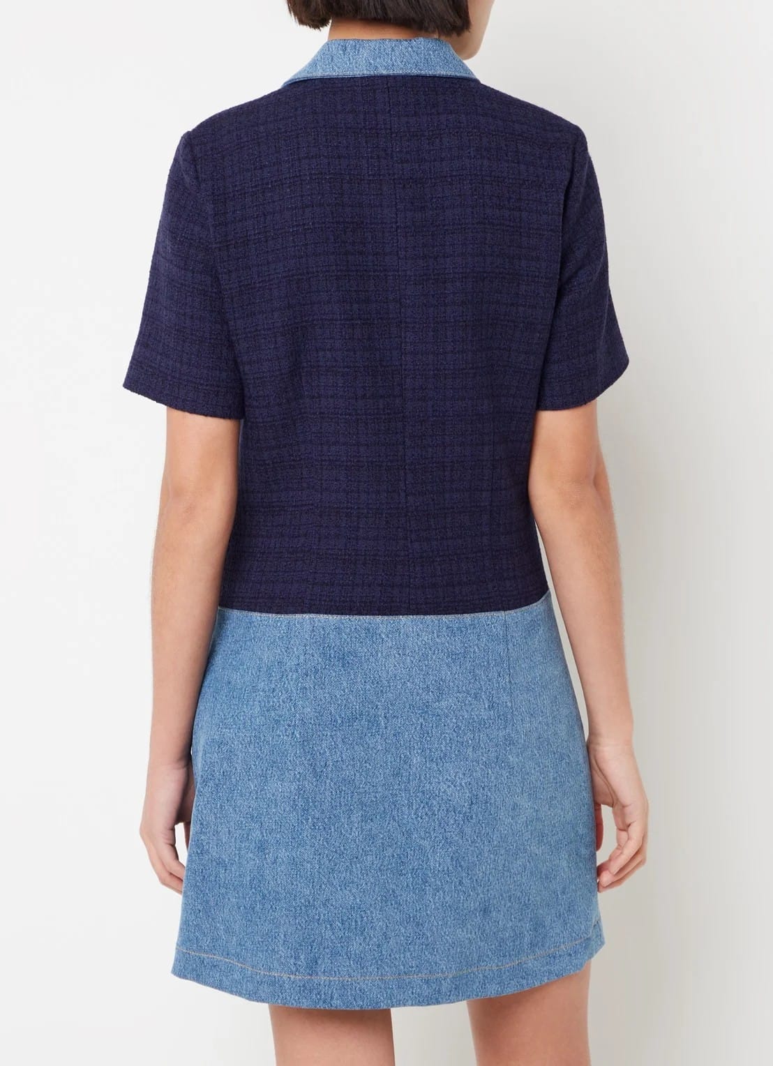 Sandro Mini tweed-look blouse dress with denim details - Blue