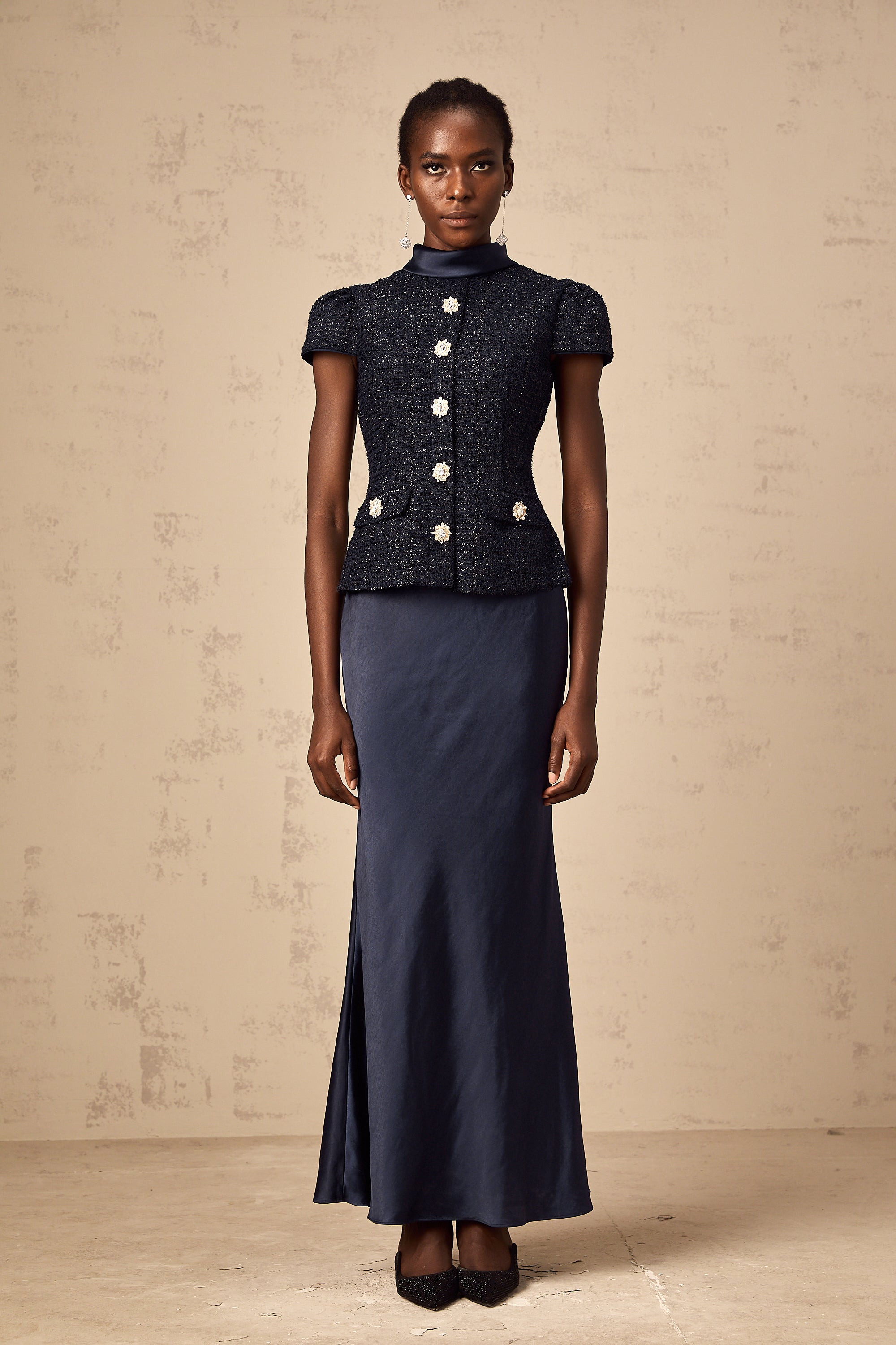 Josette blue peplum-waist panelled maxi dress (Final Sale-US Only)