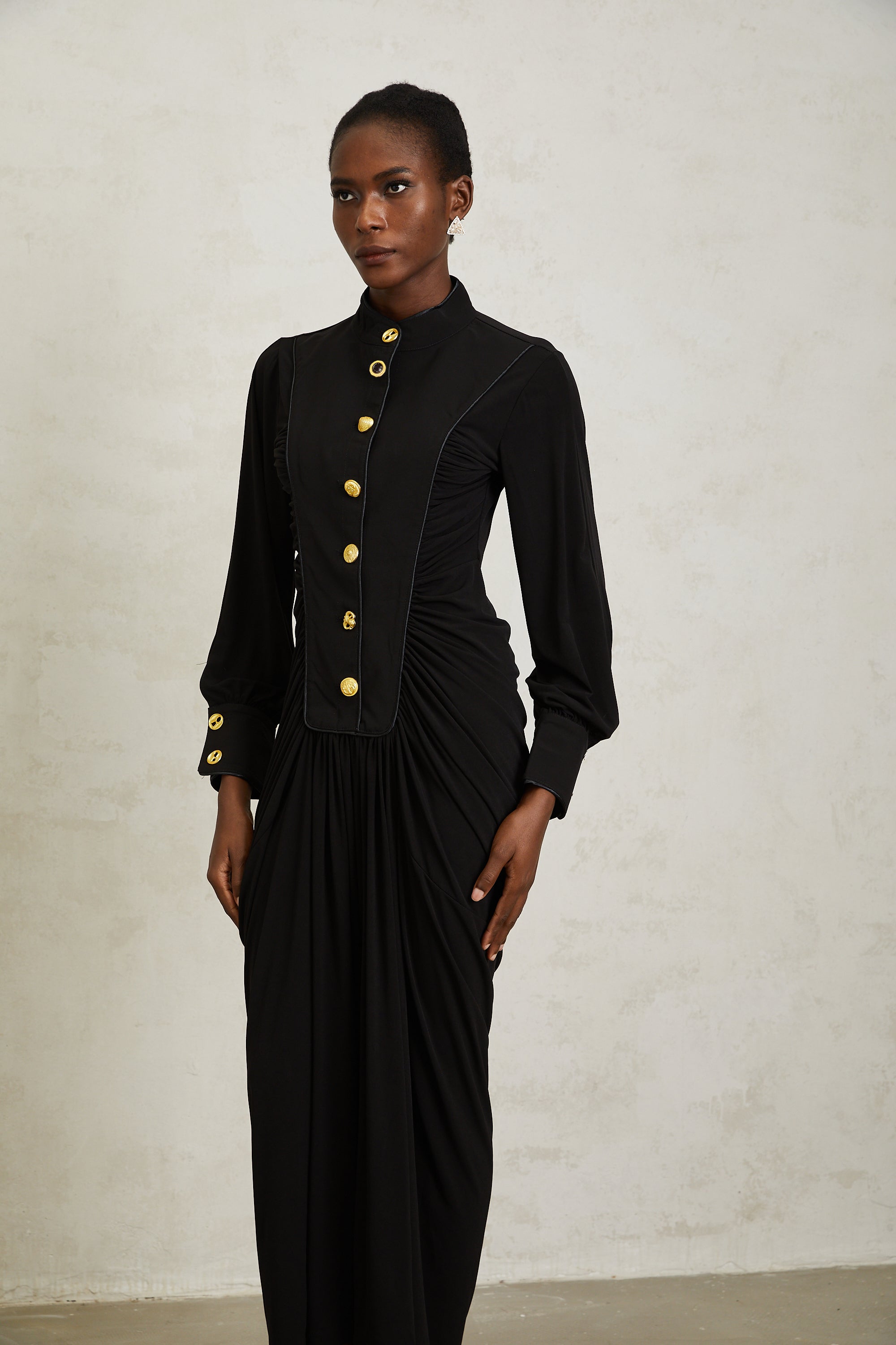 Brooklyn Black Gathered Draped Maxi Dress
