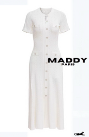 SANDRO GISELLE KNIT MIDI DRESS - WHITE