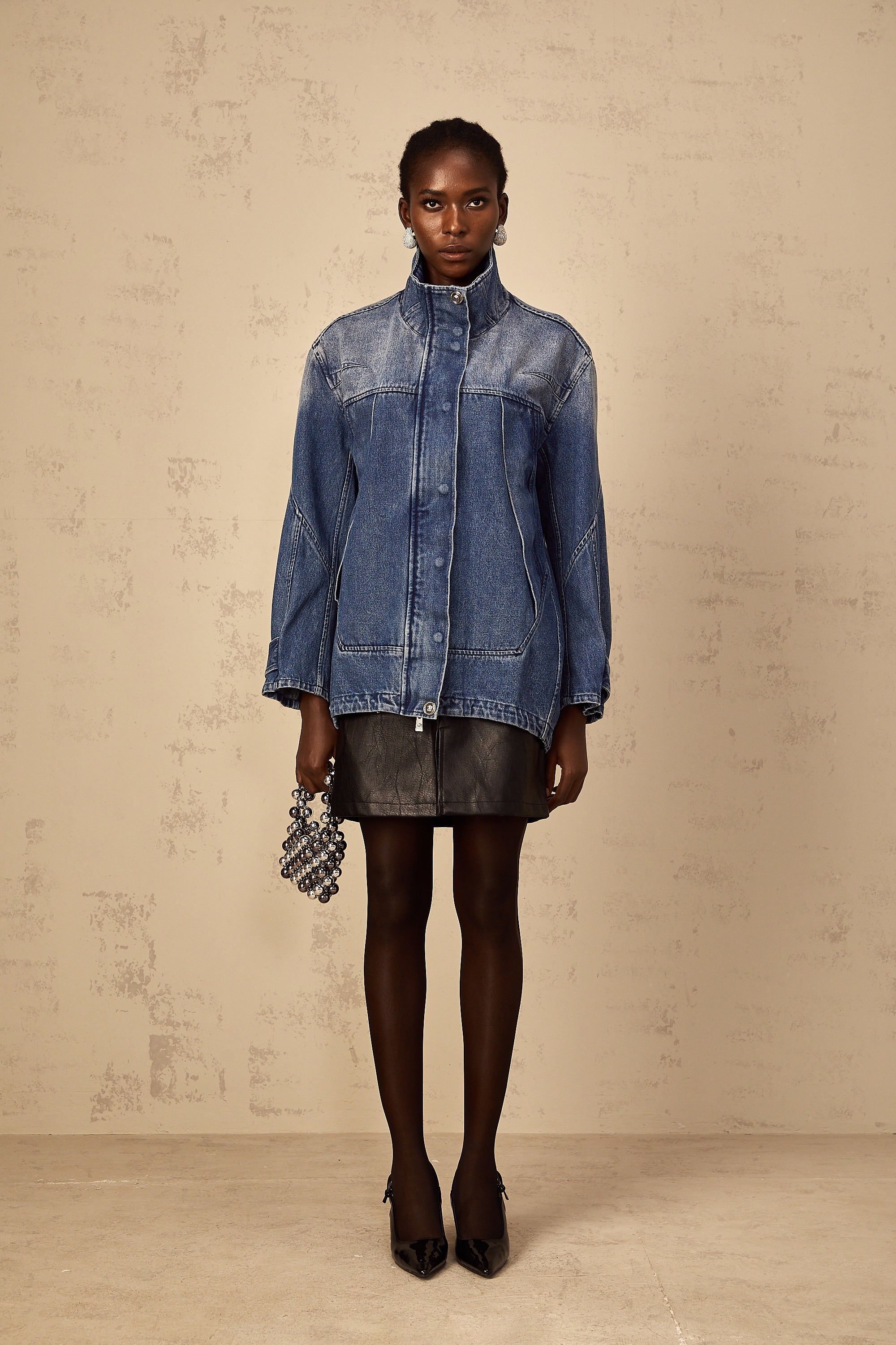 Géraldine blue patchwork loose-fit denim jacket