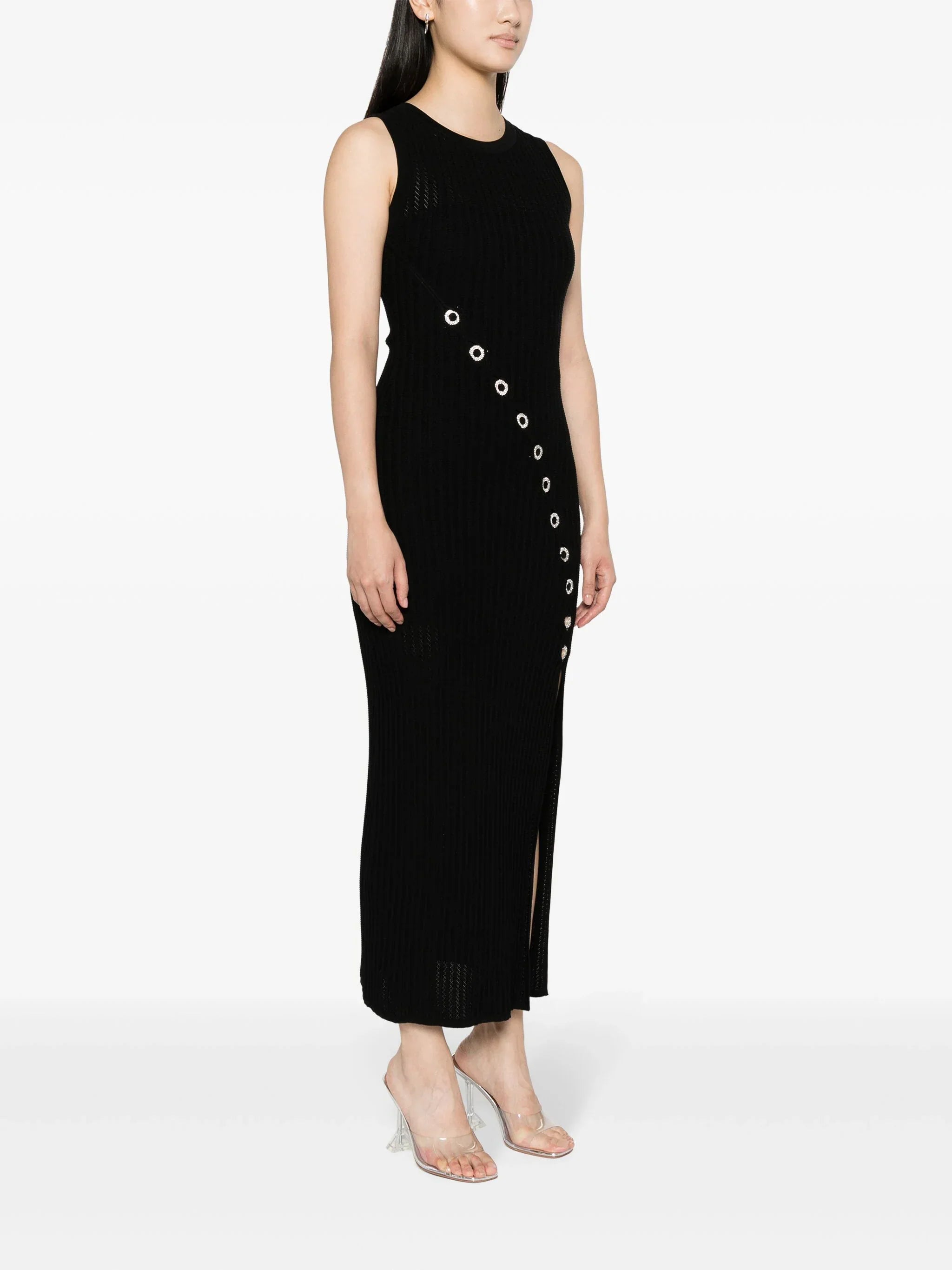 SANDRO crystal-embellished ribbed-knit maxi dress - Black