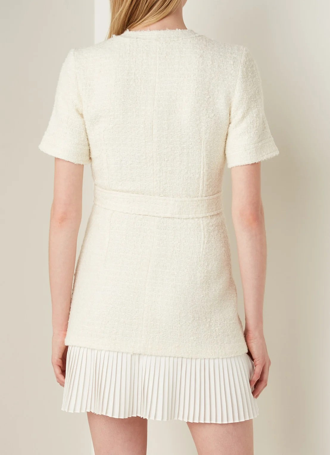 Sandro tweed mini dress  with belt - White