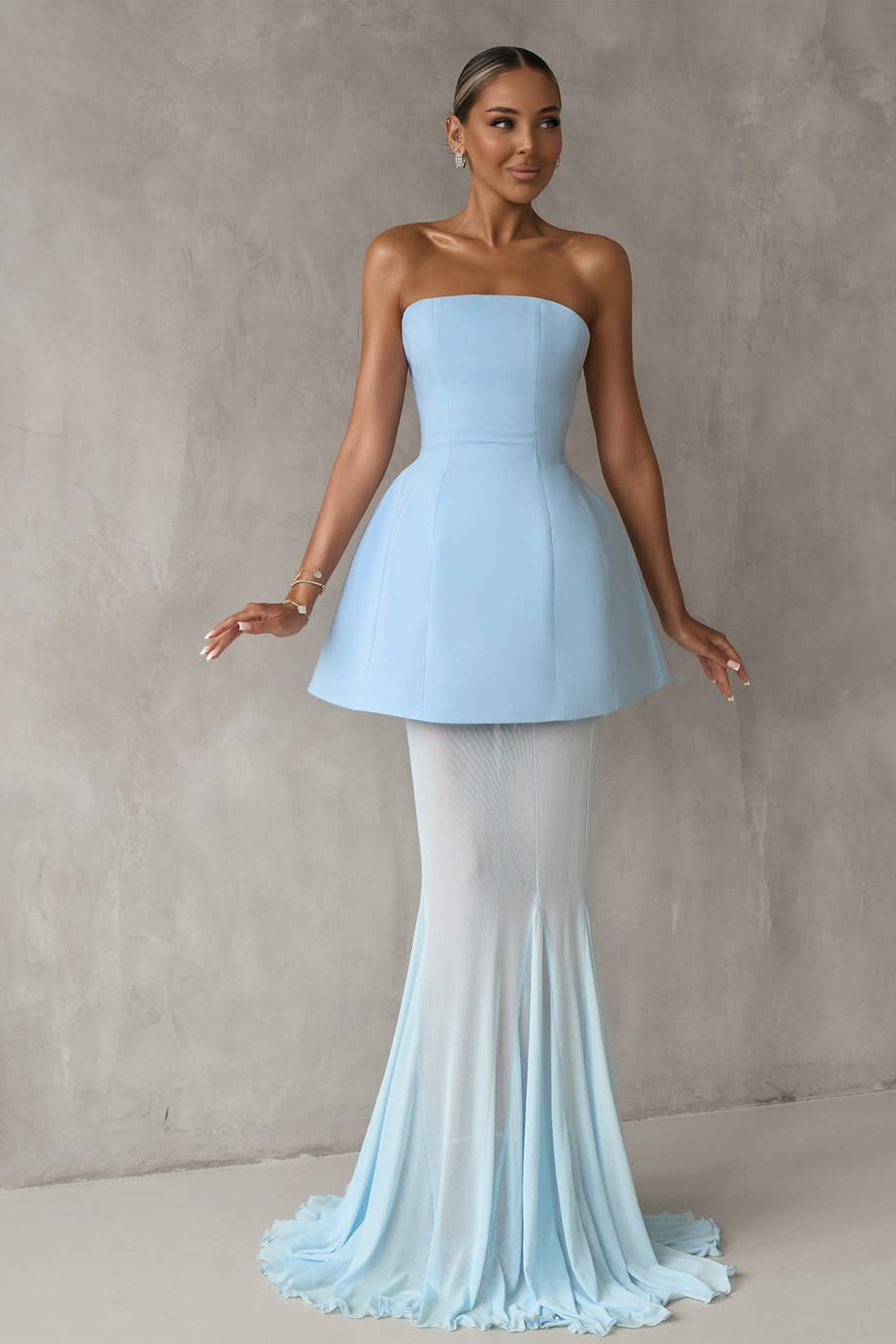 Mélanie Blue Corset Dress & Mesh Skirt Set