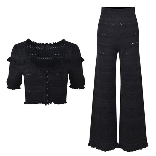 Sandro knit Crop top set with matching pants - Black