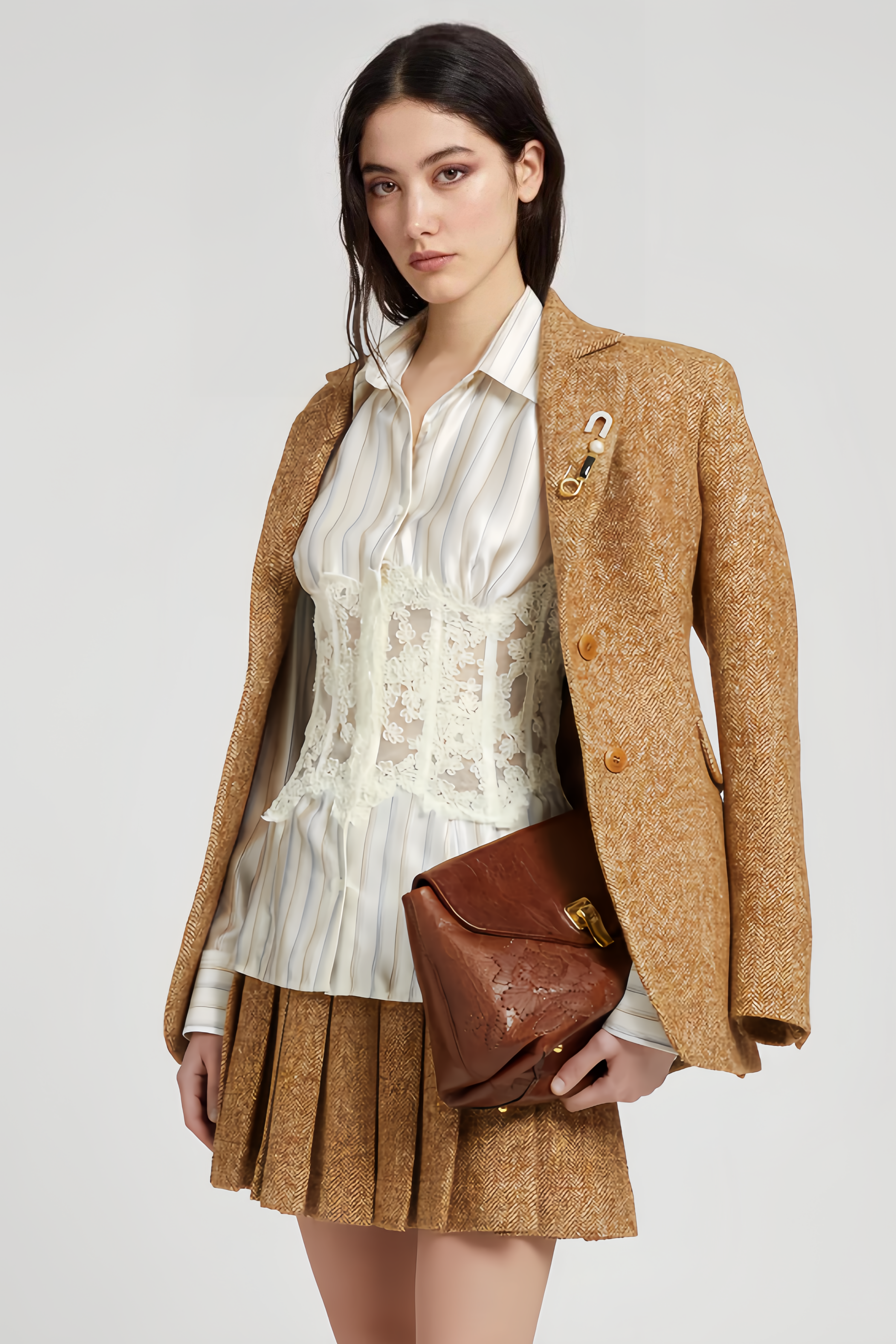 Wren White Lace Corset Panel Striped Button-Up Shirt (Final Sale-US Only)