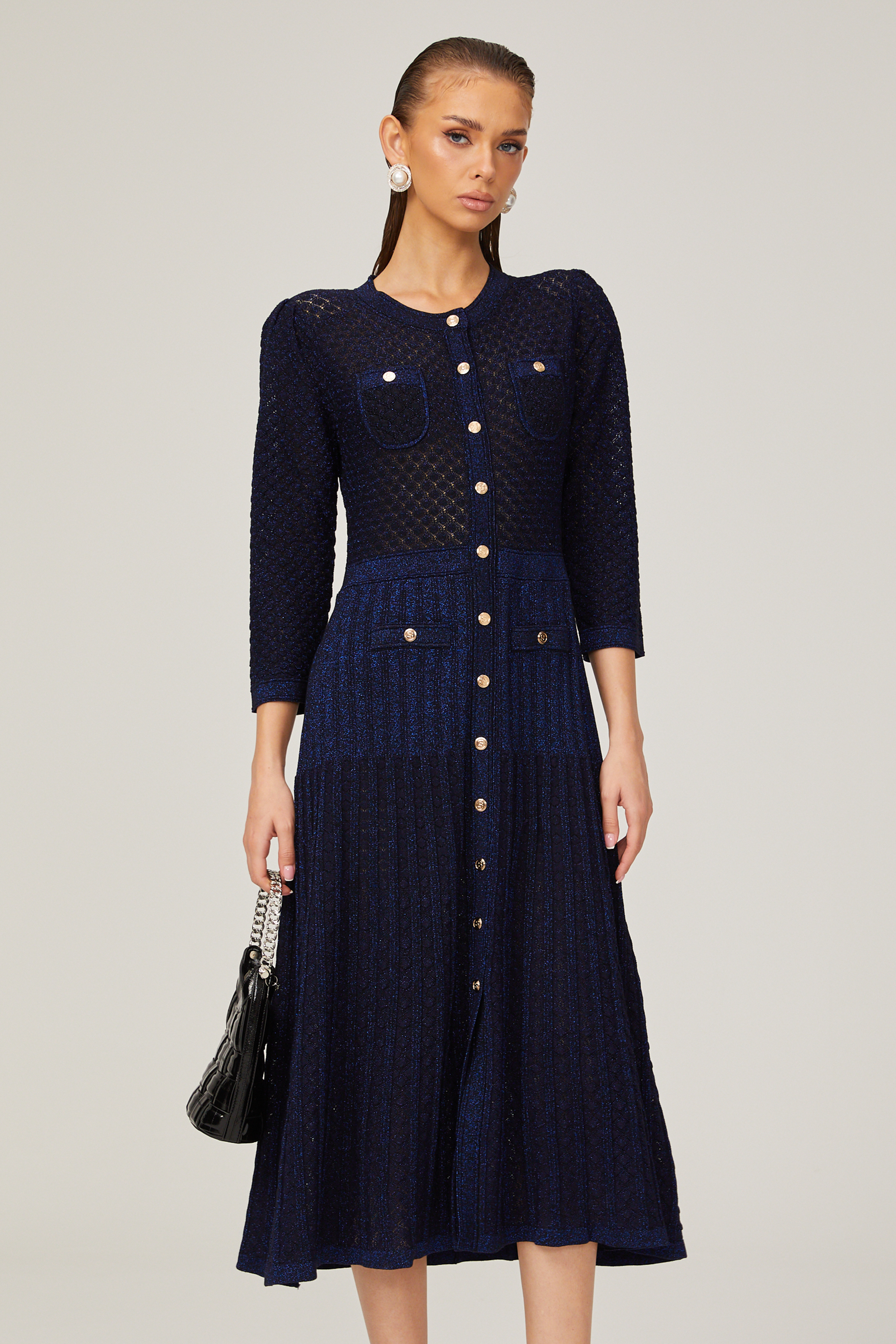 Élodie knitted long-sleeve midi dress in Blue (Final Sale-US Only)