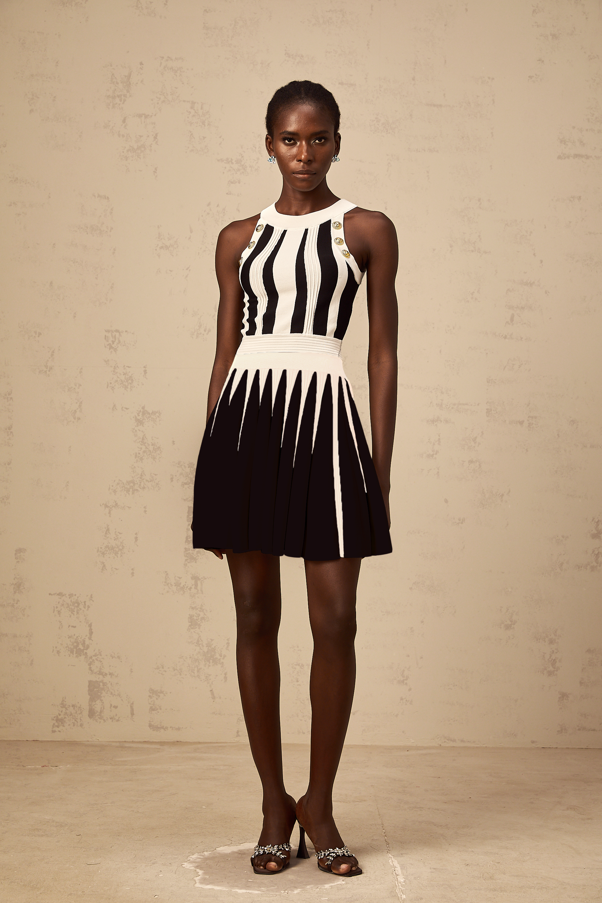 Iseult contrast-color striped knit top & skirt matching set