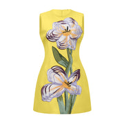 Irène Yellow Sequin Floral Embroidered Mini Dress