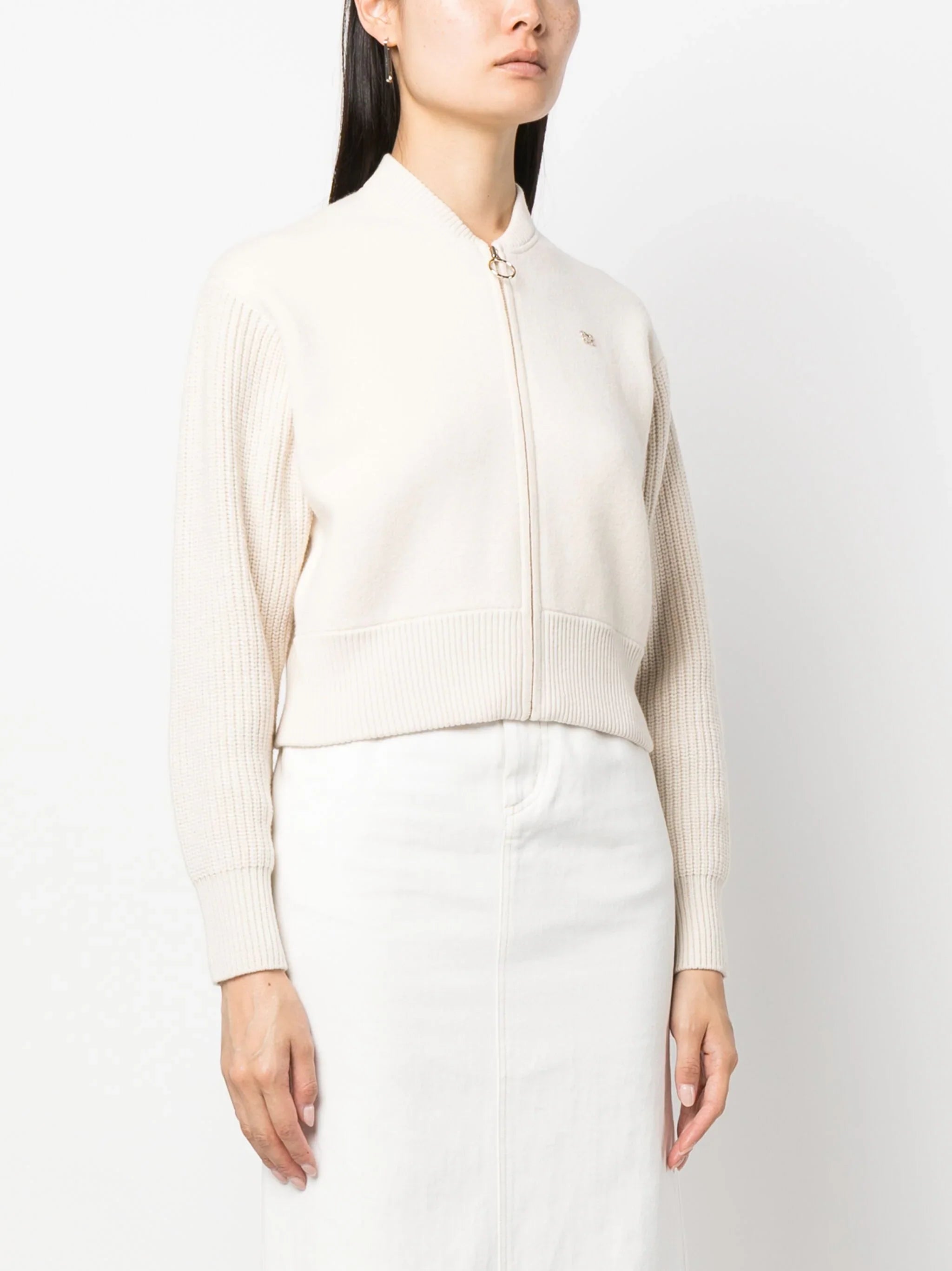 SANDRO logo-embroidered knitted jacket - White