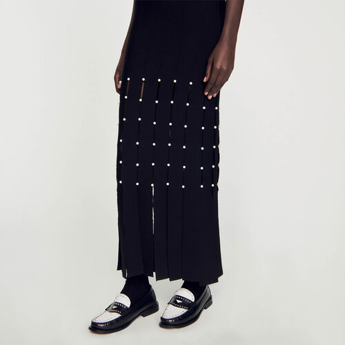 SANDRO FRINGED MAXI DRESS - Black