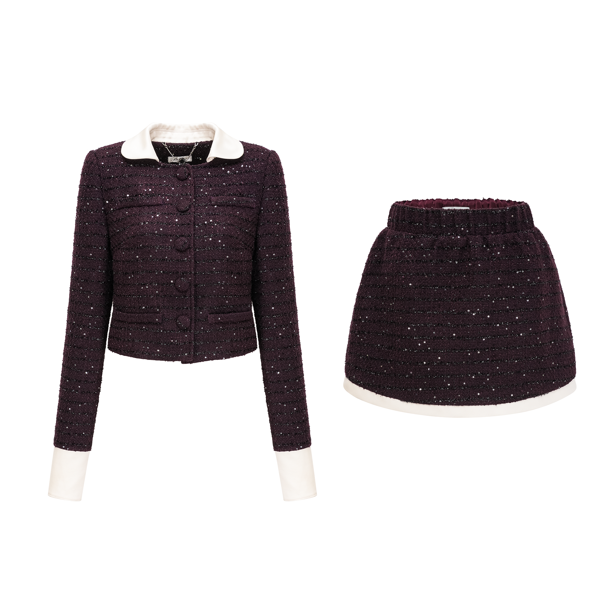 Brigitte purple sequined tweed jacket & skirt matching set (Final Sale)